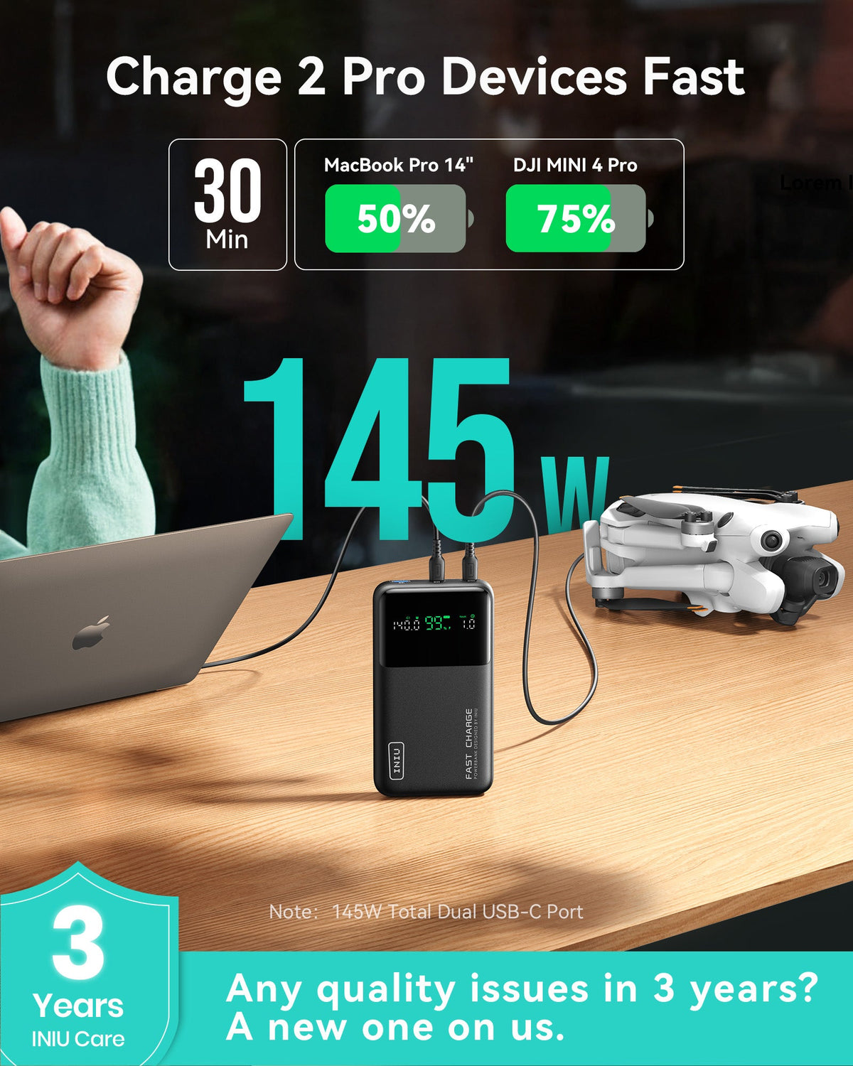 INIU Cougar Laptop Power Bank 25000mAh 140W, Fast Charging