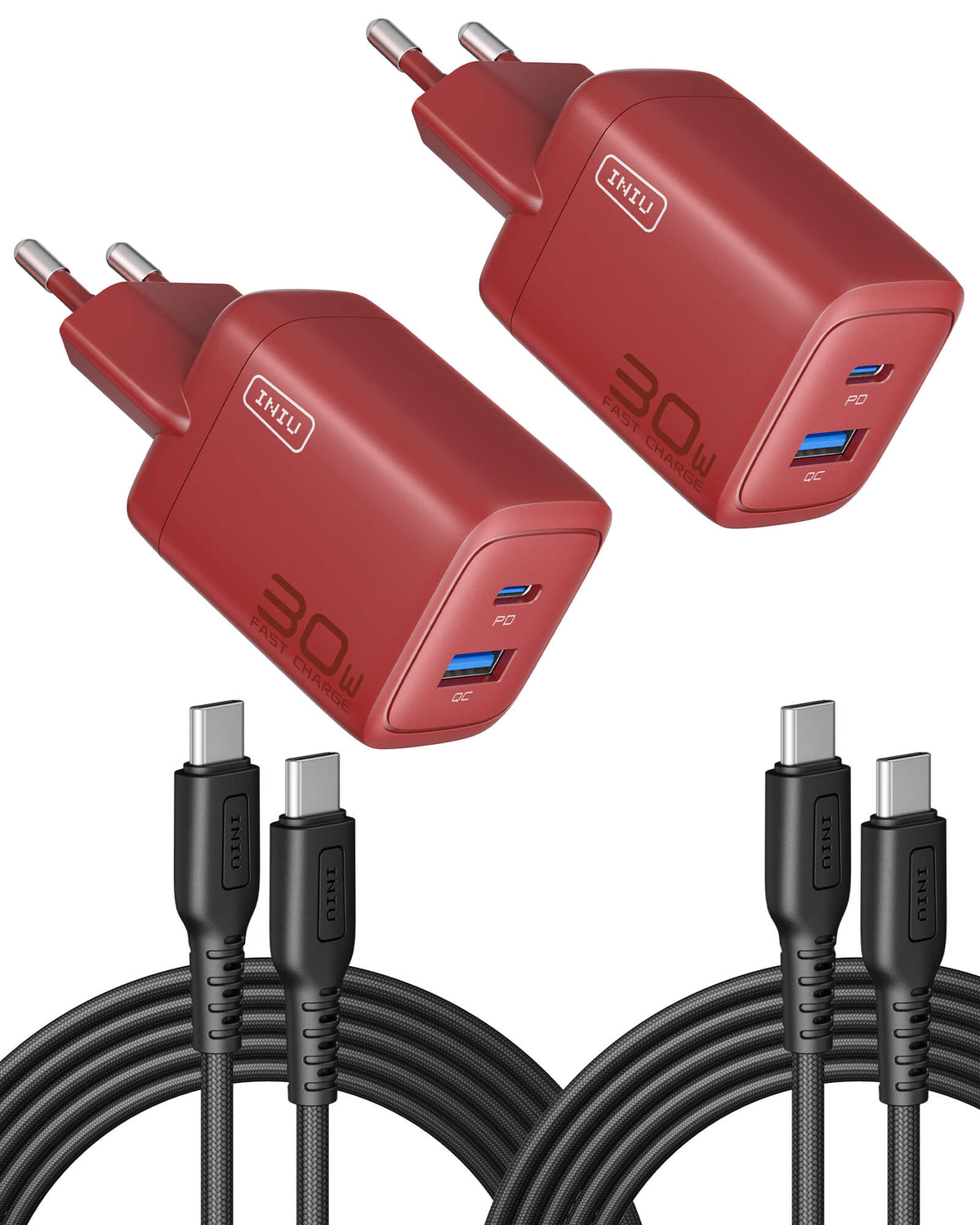 INIU Cougar A12 30W Charger, with USB-C Cable, 2-Pack