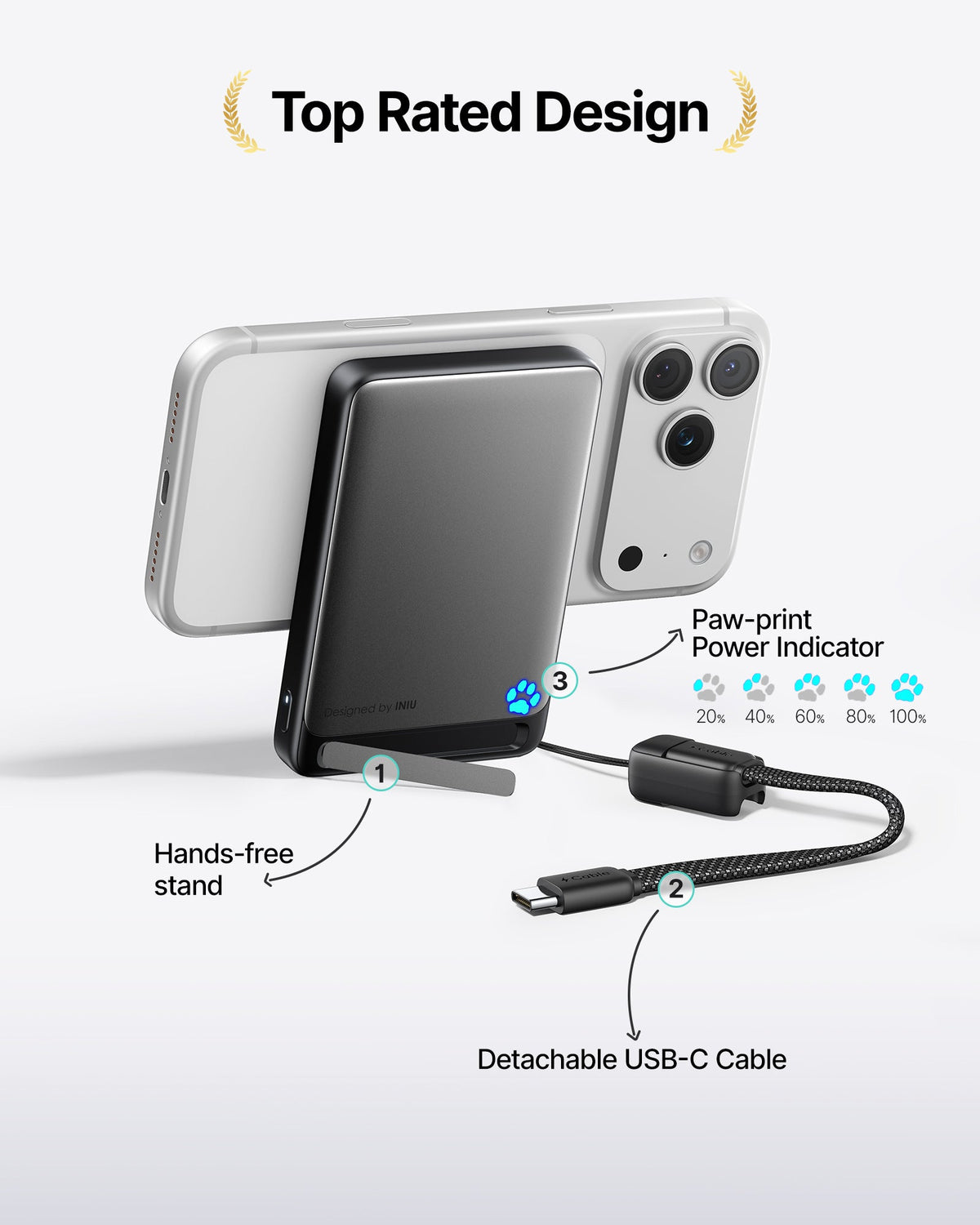 INIU SnapGo Magnetic Power Bank 10000mAh 15W, Qi2 MagSafe