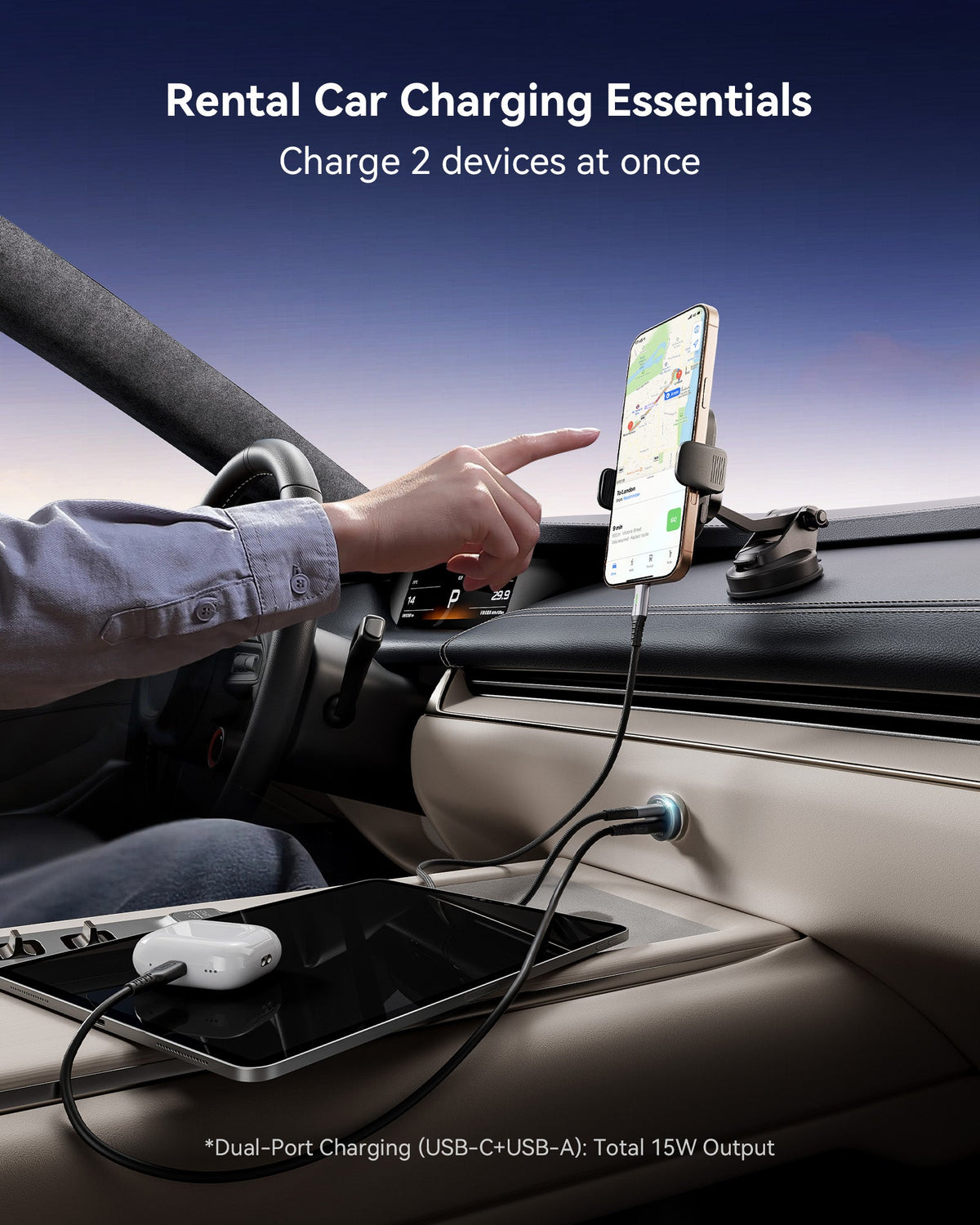 INIU I710 60W 2-Port Car Charger with 100W USB-C Cable