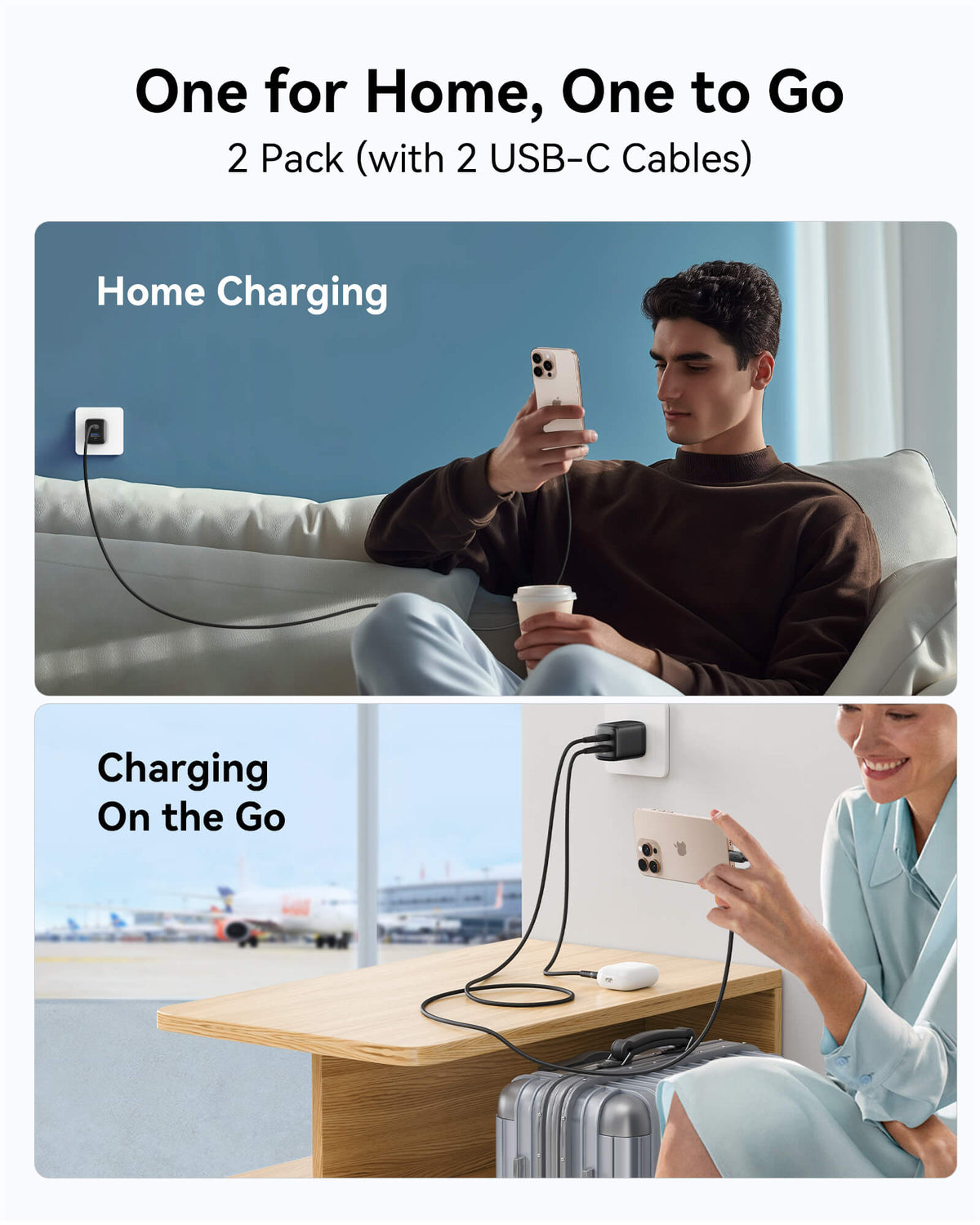 INIU Cougar A12 30W Charger, with USB-C Cable, 2-Pack