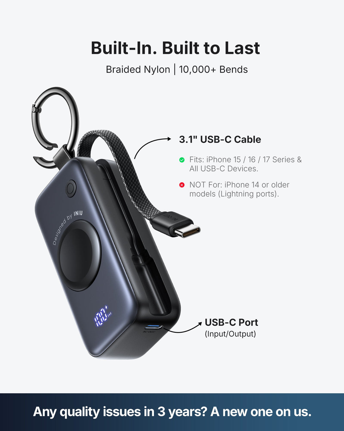 INIU SnapGo Magnetic Power Bank 5000mAh, for Apple Watch