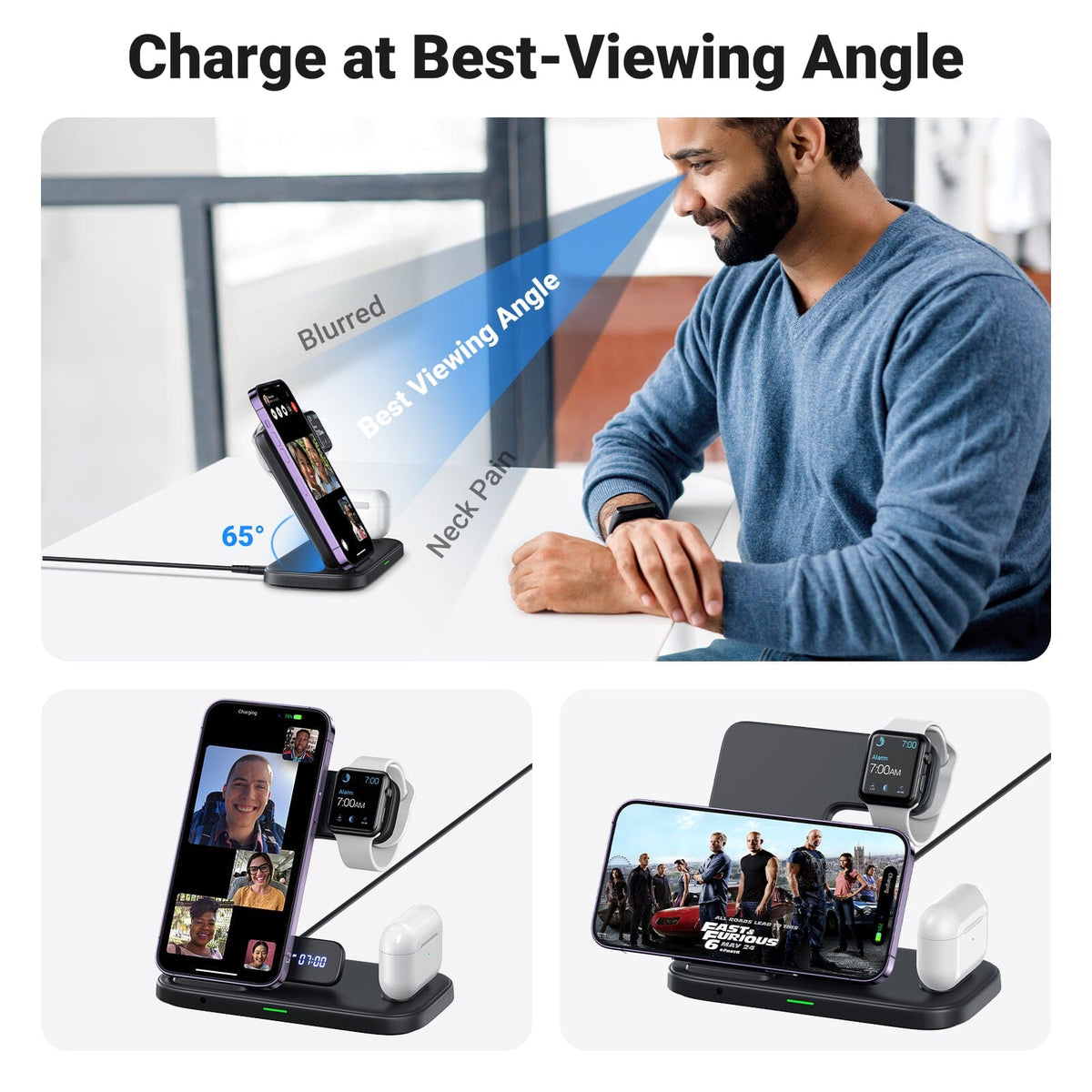 INIU 3-in-1 Wireless Charger 15W, for iPhone Apple Watch AirPods