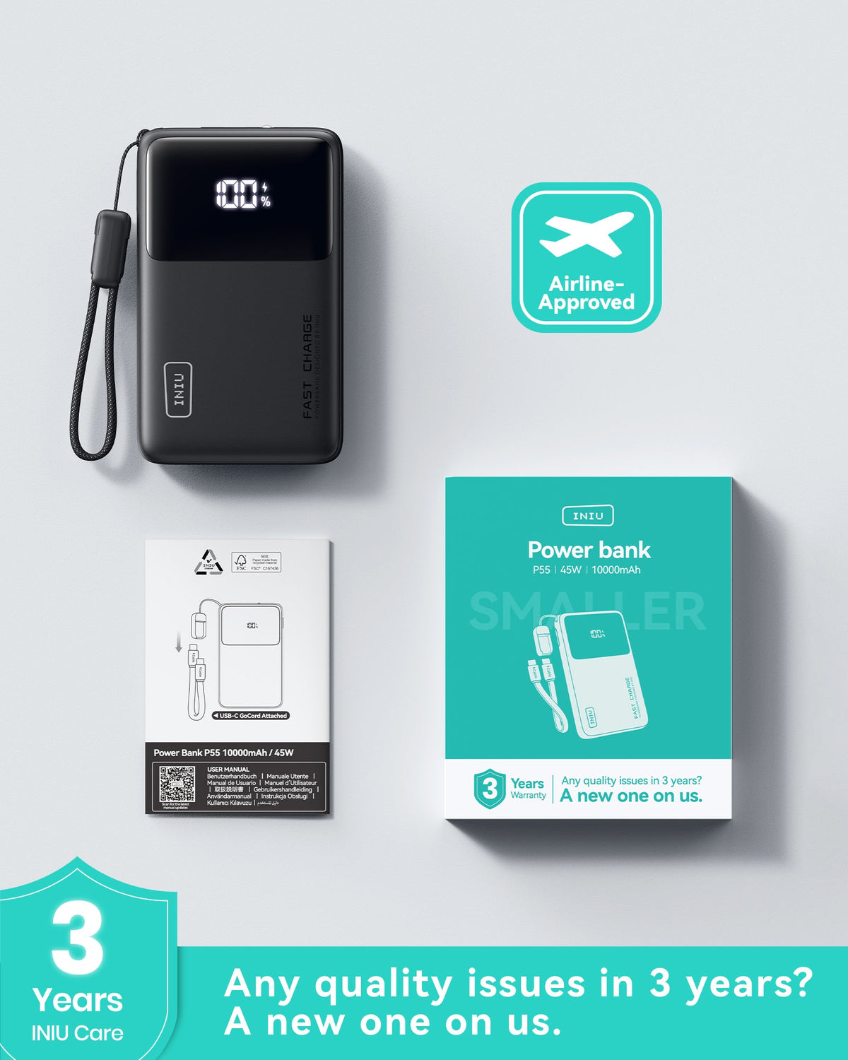 INIU Carry Power Bank Slim 10000mAh 45W