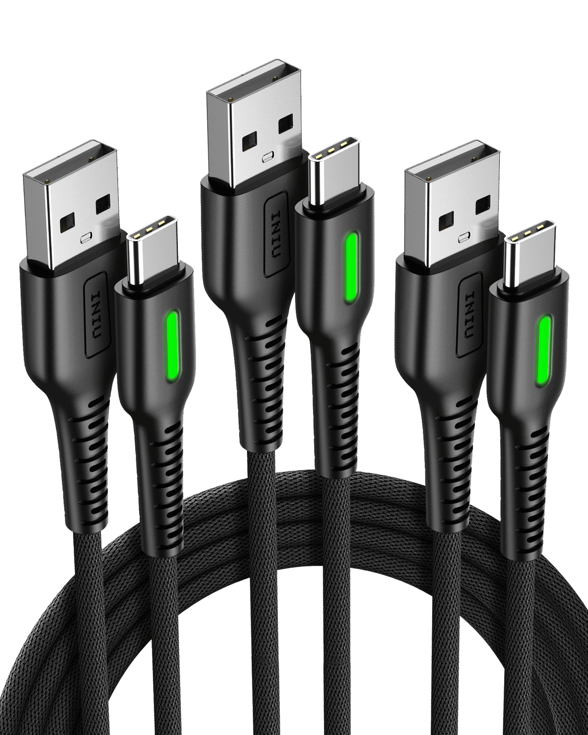 INIU D3C Anti-Rupture USB-A to USB-C Cable, Multi-Length, 3-Pack