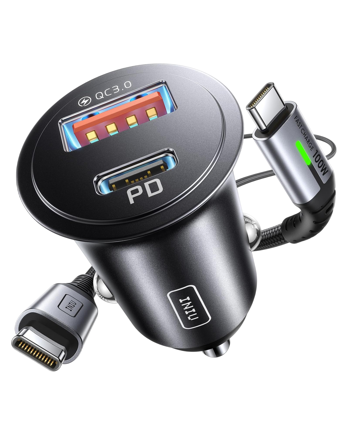 INIU I710 60W 2-Port Car Charger with 100W USB-C Cable