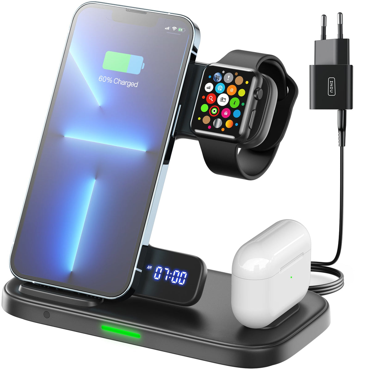 INIU 3-in-1 Wireless Charger 15W, for iPhone Apple Watch AirPods