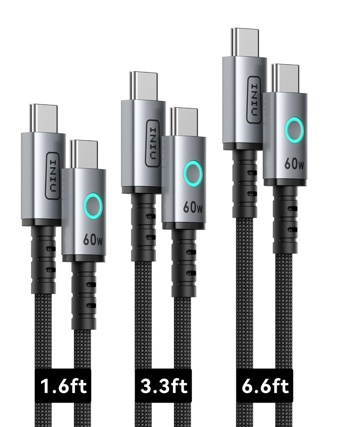 INIU Leopard C13 Braided USB-C to USB-C Cable 60W, Multi-Length, 3-Pack