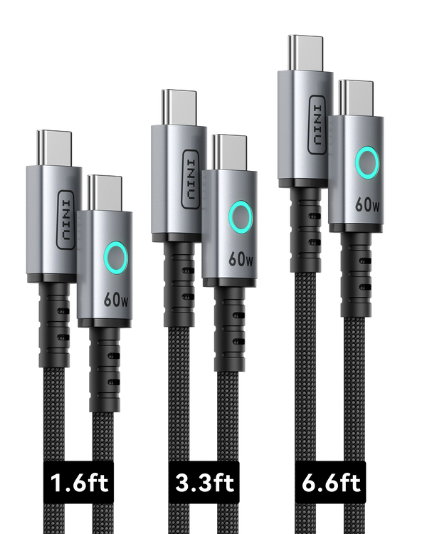 INIU Leopard C13 Braided USB-C to USB-C Cable 60W, Multi-Length, 3-Pack