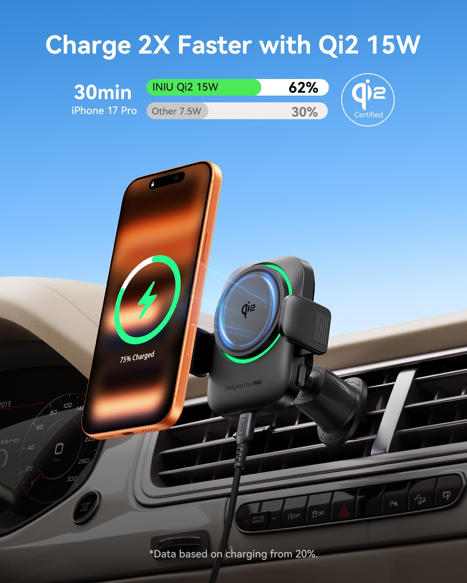INIU SnapGo V11 Qi2 15W Magnetic Wireless Car Charger