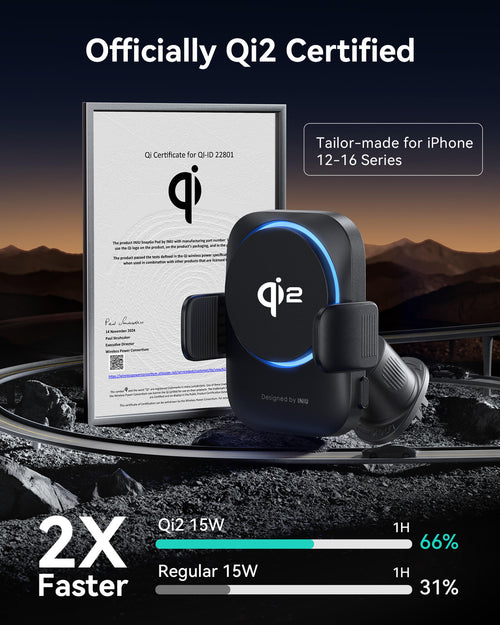 INIU SnapGo V11 Qi2 15W Magnetic Wireless Car Charger Black