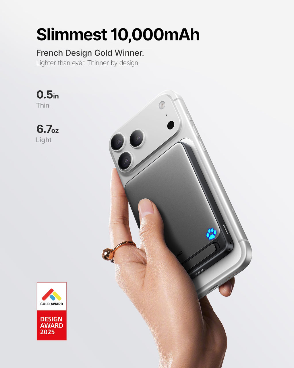 INIU SnapGo Magnetic Power Bank 10000mAh 15W, Qi2 MagSafe