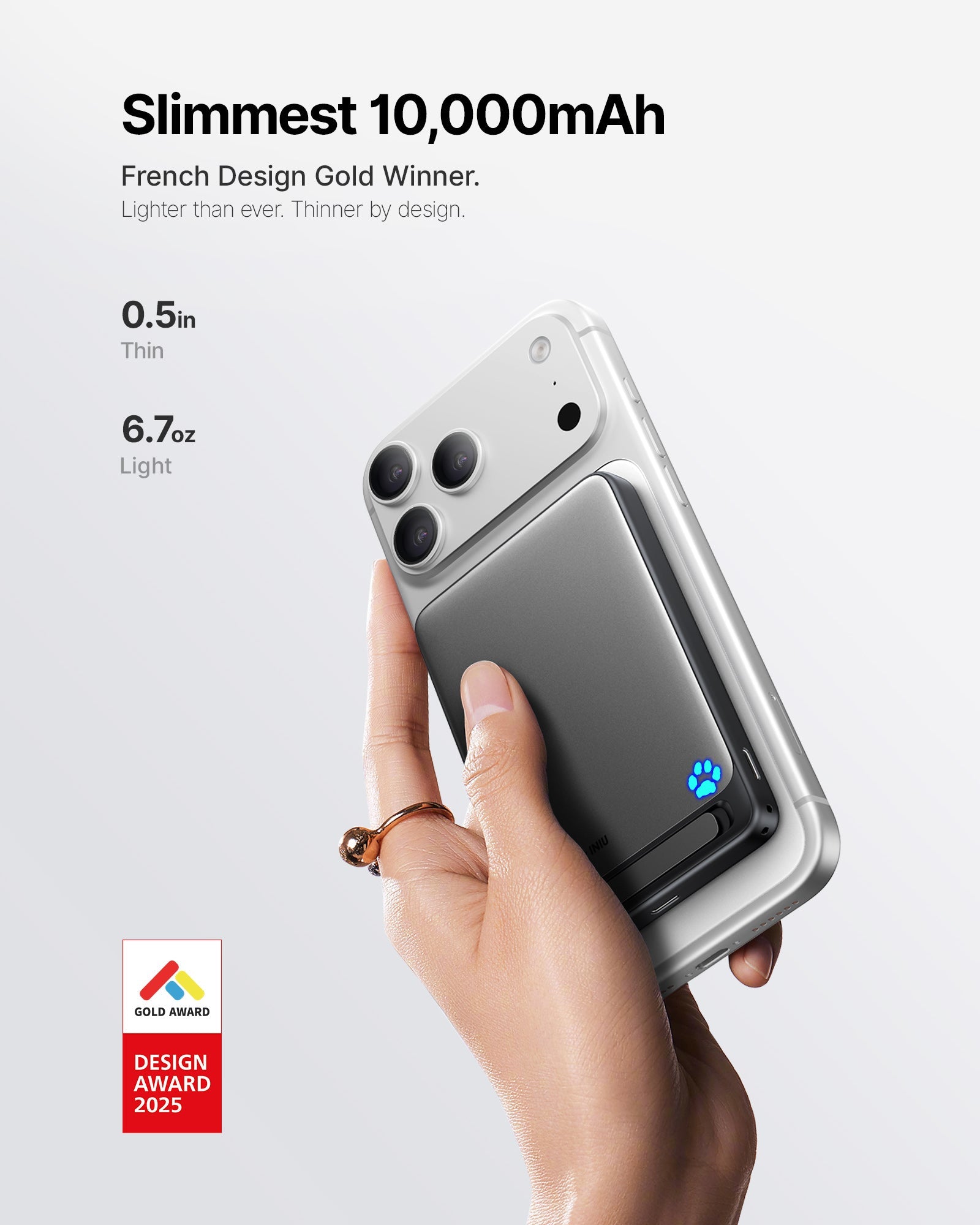 INIU SnapGo Magnetic Power Bank 10000mAh 15W, Qi2 MagSafe