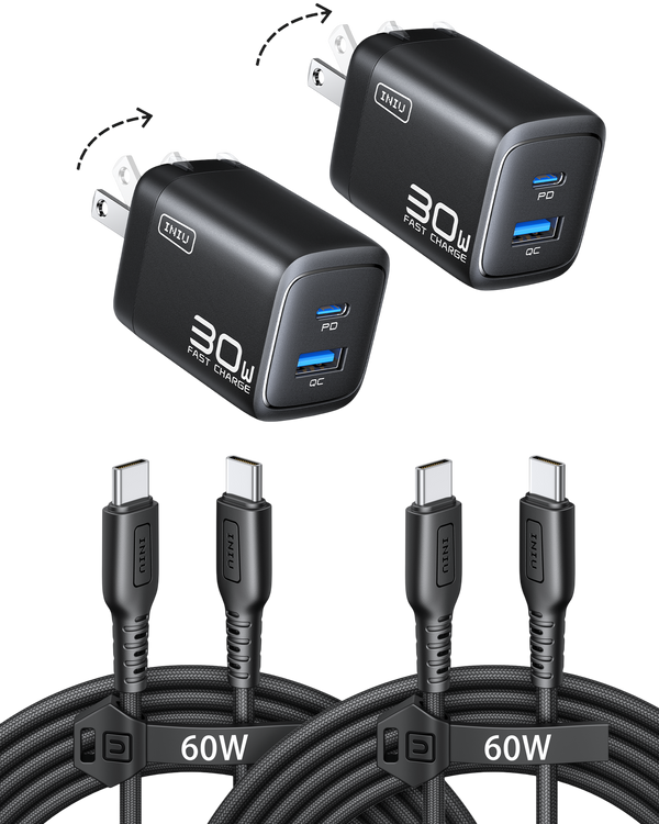 INIU Cougar A12 30W Charger, with USB-C Cable, 2-Pack