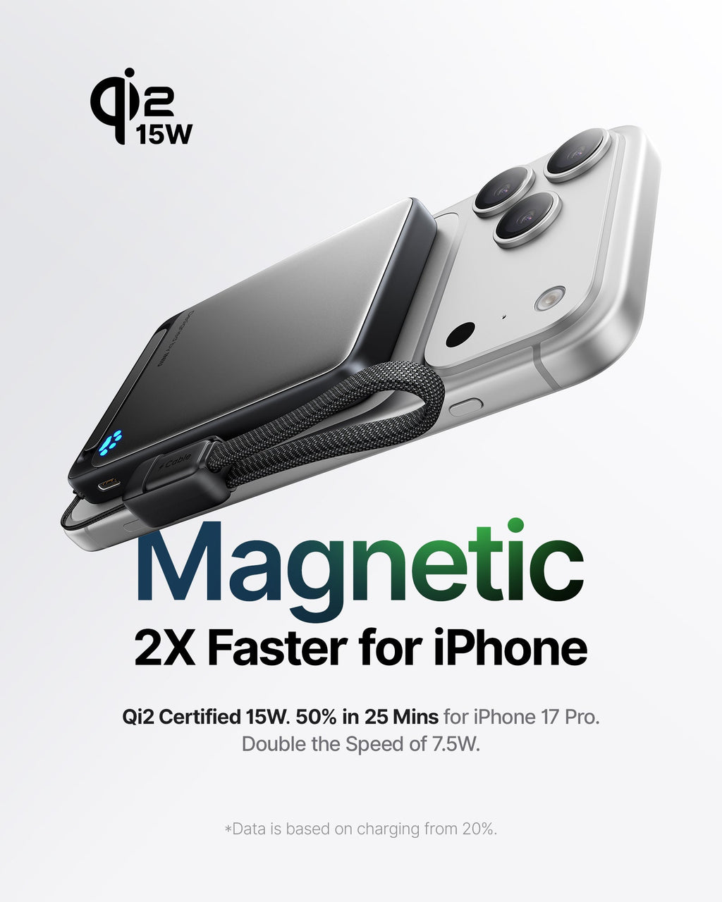 INIU SnapGo Magnetic Power Bank 10000mAh 15W, Qi2 MagSafe
