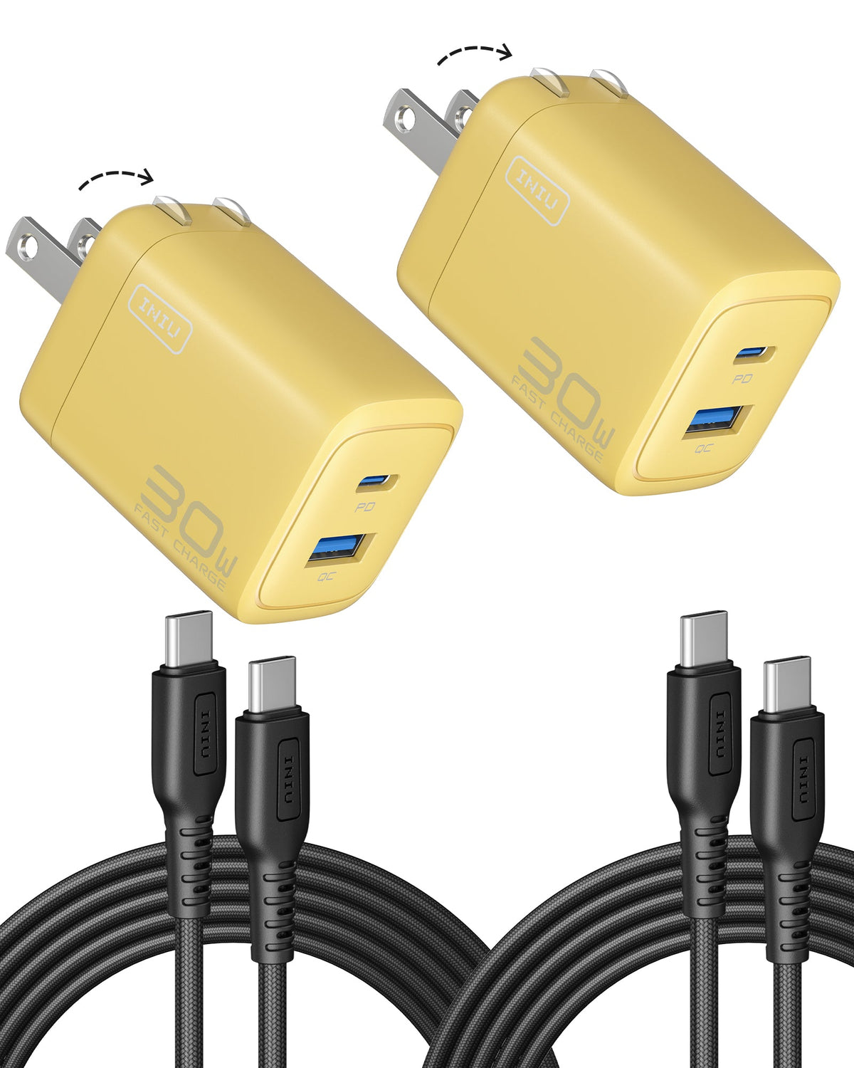 INIU Cougar A12 30W Charger, with USB-C Cable, 2-Pack