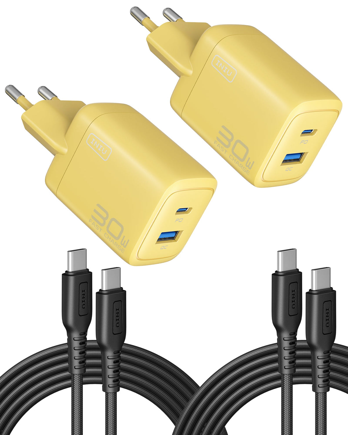 INIU Cougar A12 30W Charger, with USB-C Cable, 2-Pack