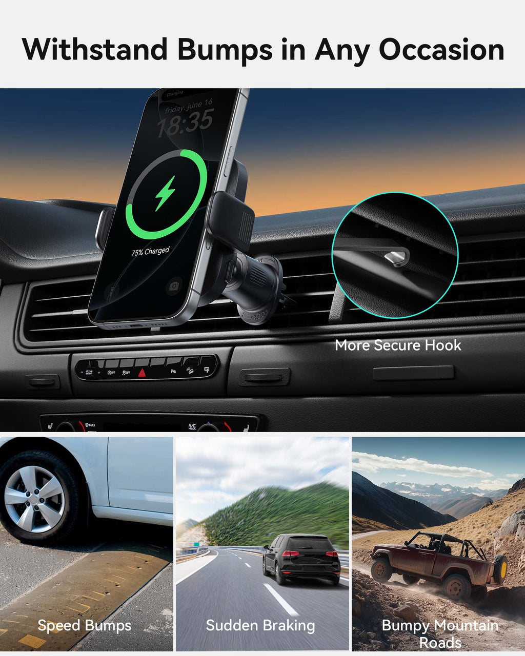 INIU SnapGo V11 Qi2 15W Magnetic Wireless Car Charger Black