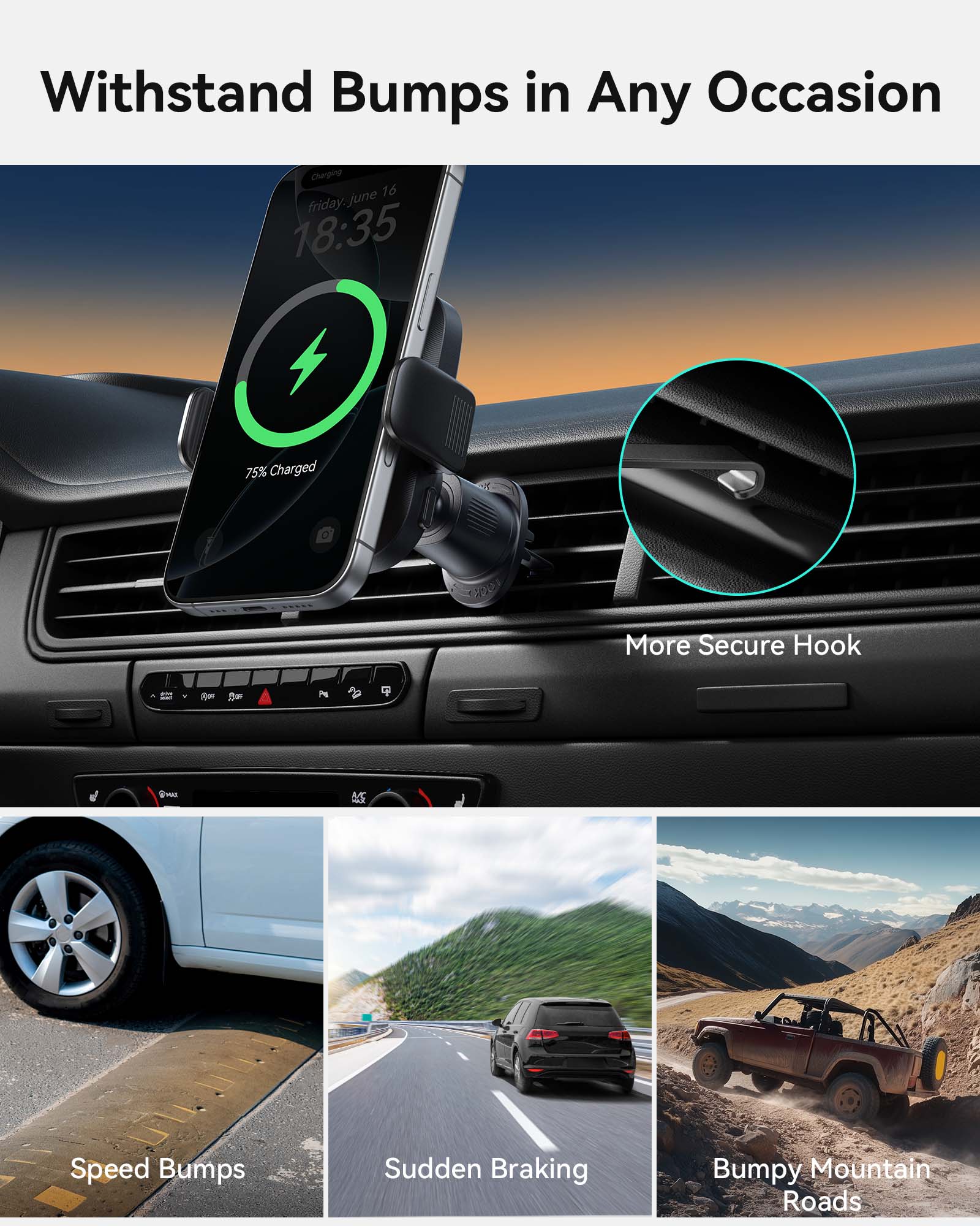 INIU SnapGo V11 Qi2 15W Magnetic Wireless Car Charger Black