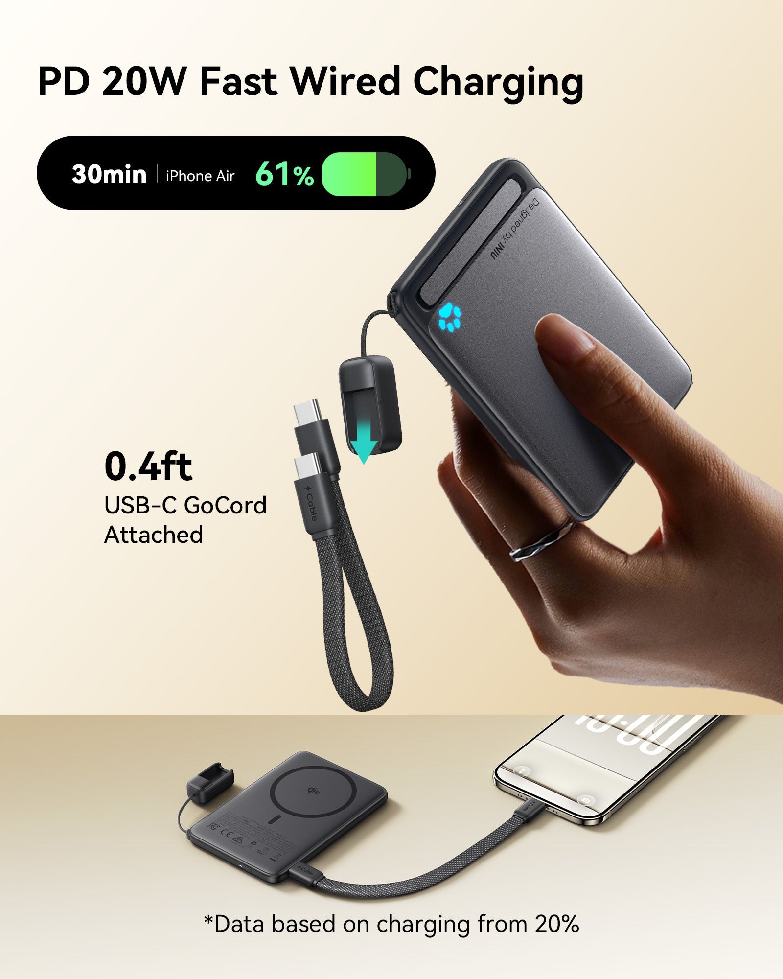 INIU SnapGo Slim Magnetic Power Bank 5000mAh 15W, MagSafe