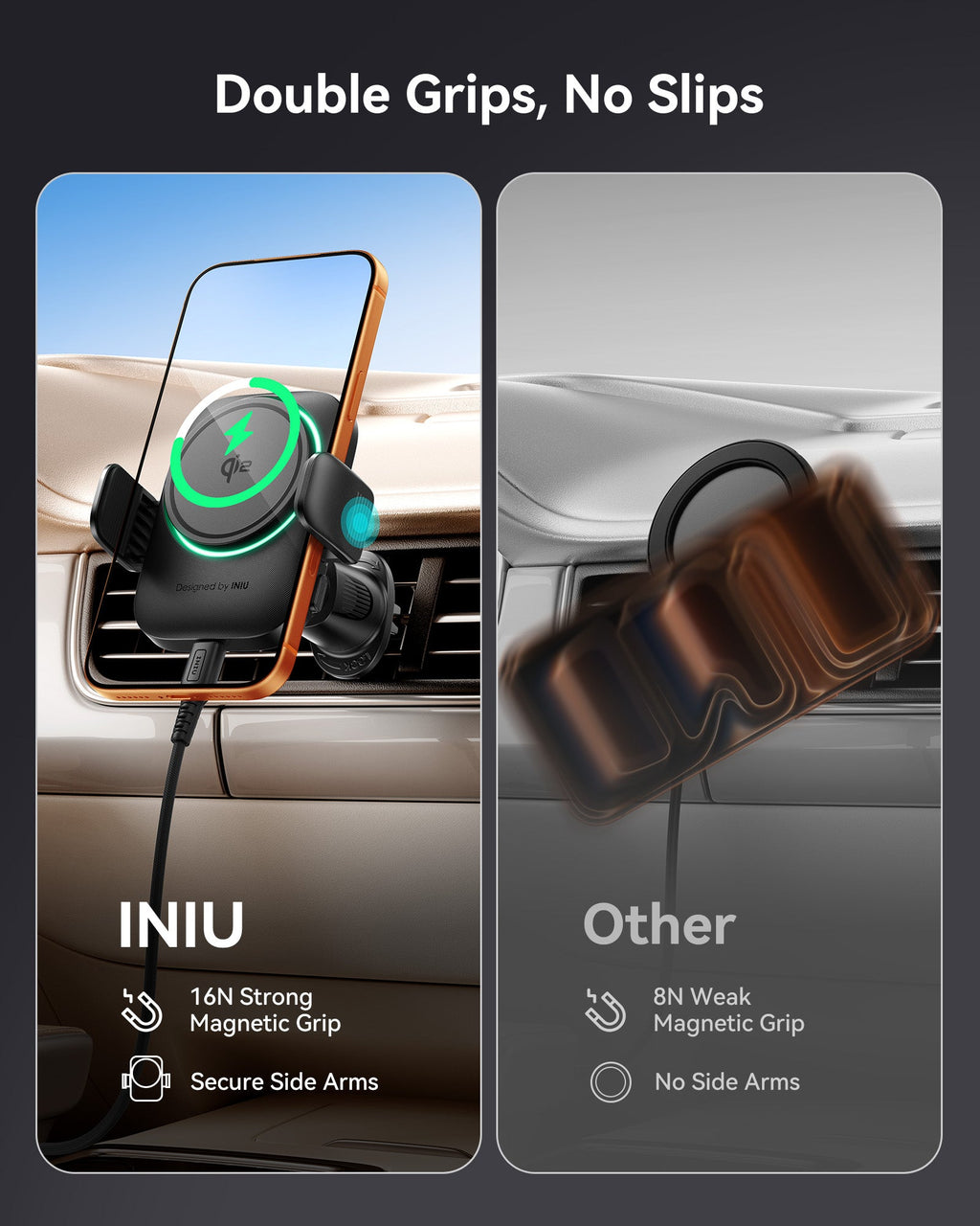 INIU SnapGo V11 Qi2 15W Magnetic Wireless Car Charger