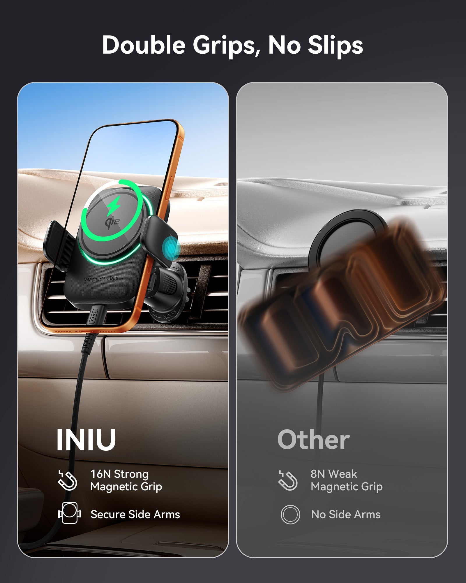 INIU SnapGo V11 Qi2 15W Magnetic Wireless Car Charger