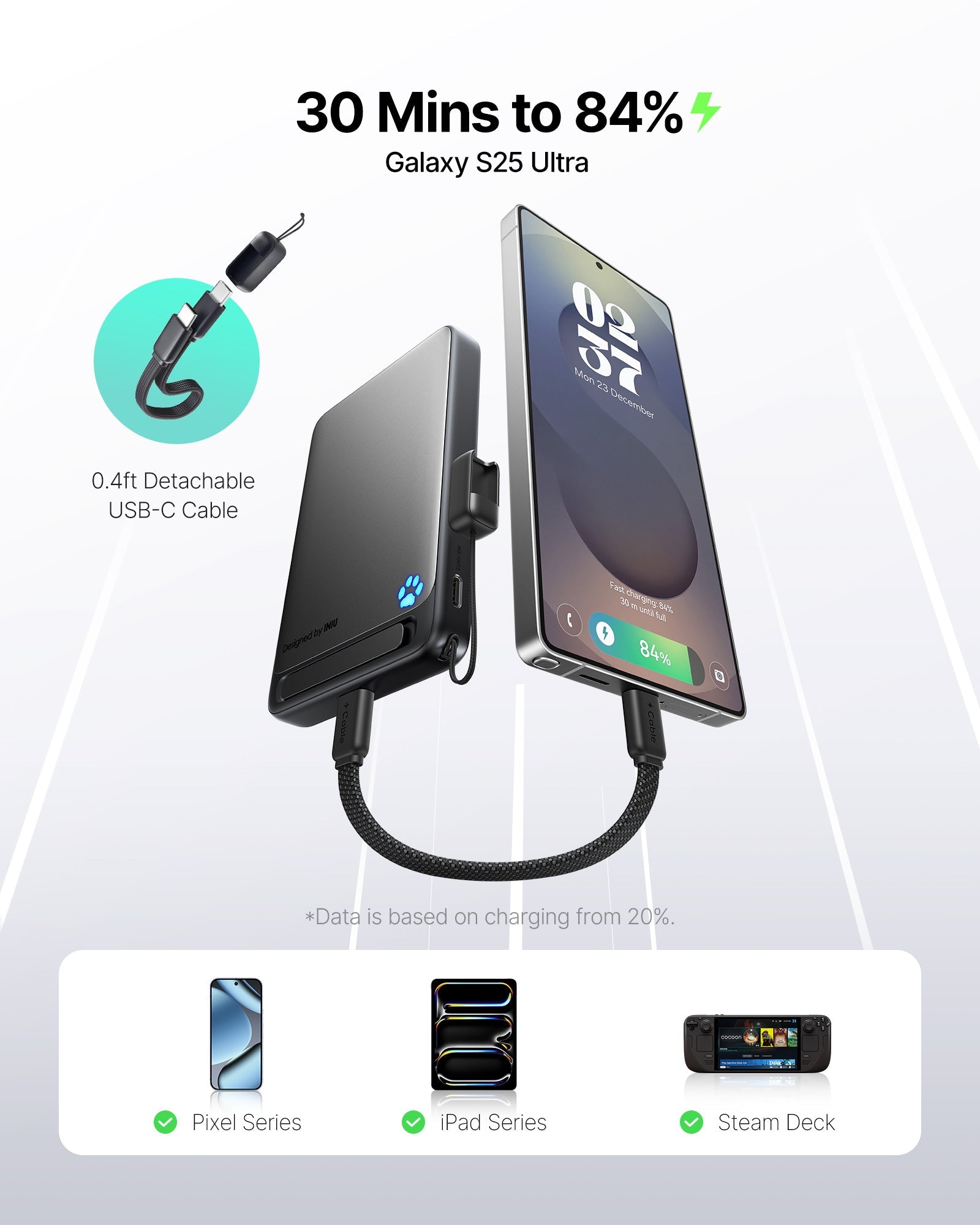 INIU SnapGo Magnetic Power Bank 10000mAh 15W, Qi2 MagSafe