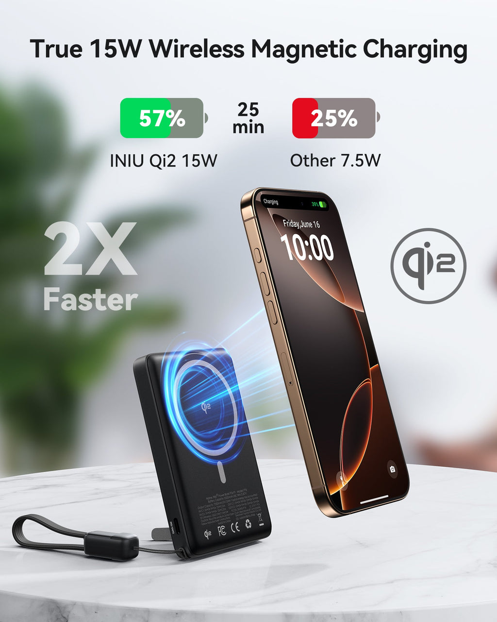INIU Qi2 Magnetic Power Bank, Market's Slimmest 10000mAh Portable Charger