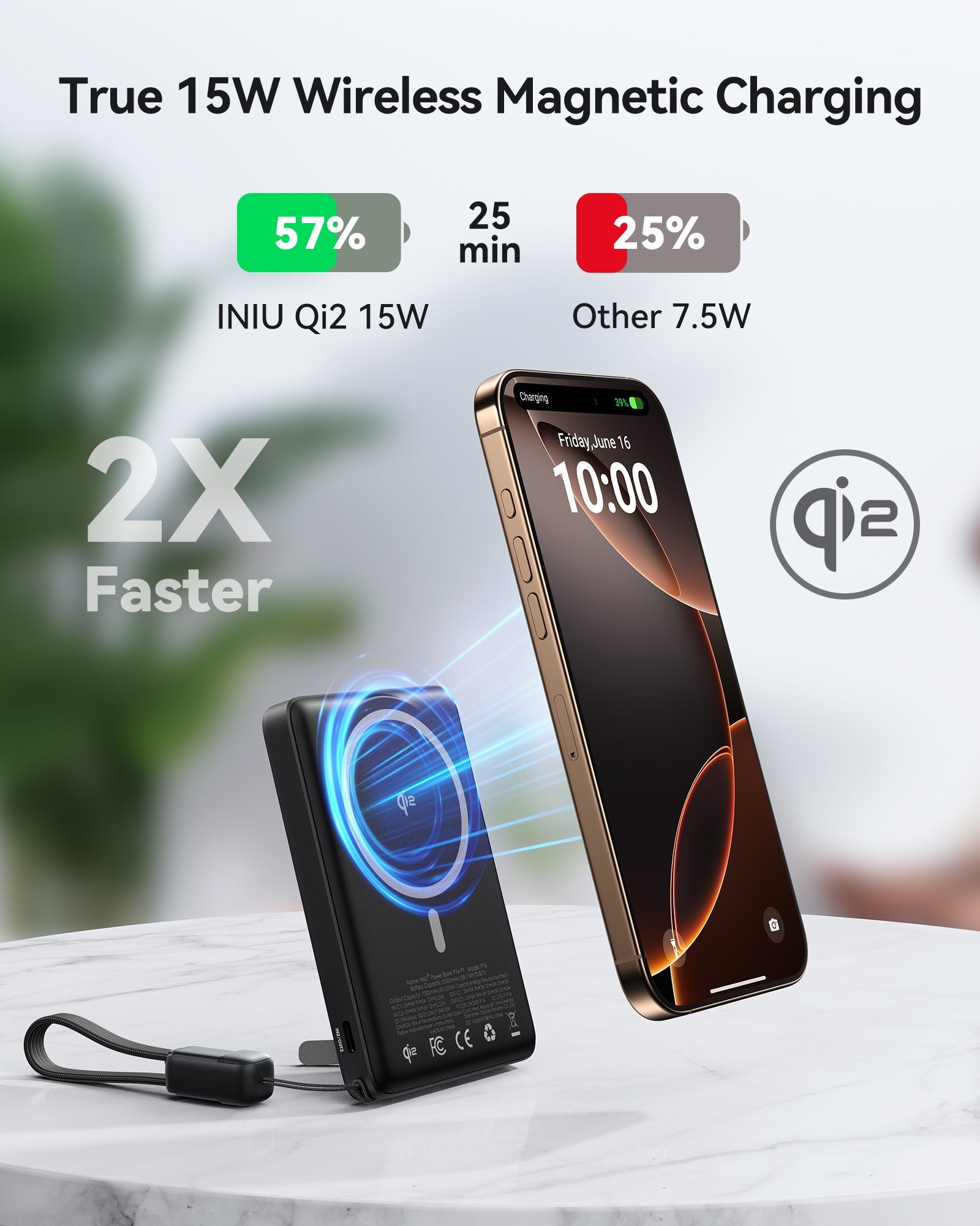 INIU Qi2 Magnetic Power Bank, Market's Slimmest 10000mAh Portable Charger