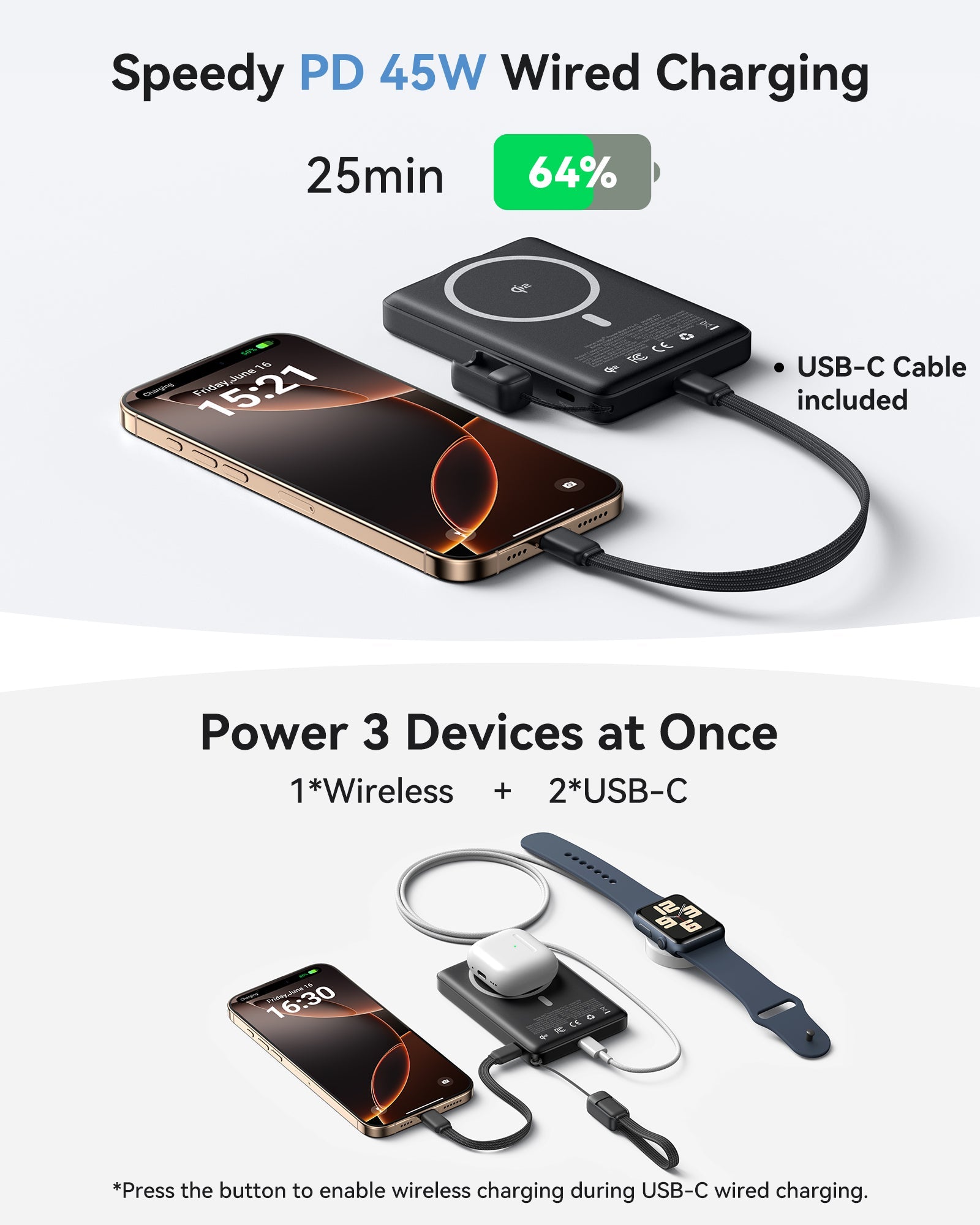 INIU Qi2 Magnetic Power Bank, Market's Slimmest 10000mAh Portable Charger