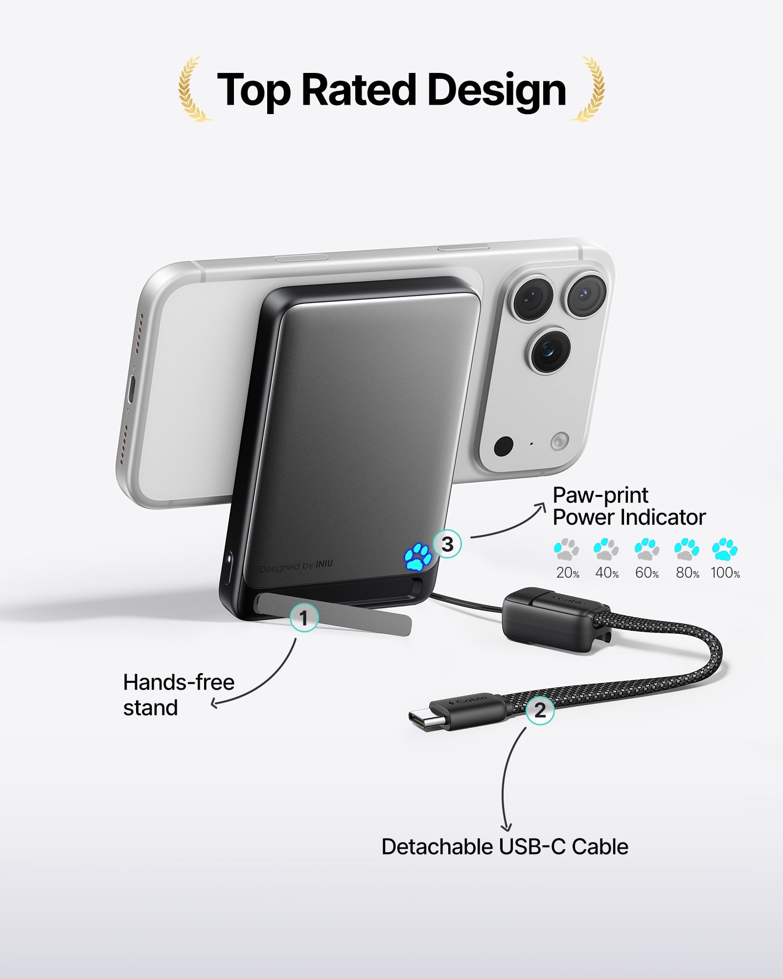 INIU SnapGo Magnetic Power Bank 10000mAh 15W, Qi2 MagSafe