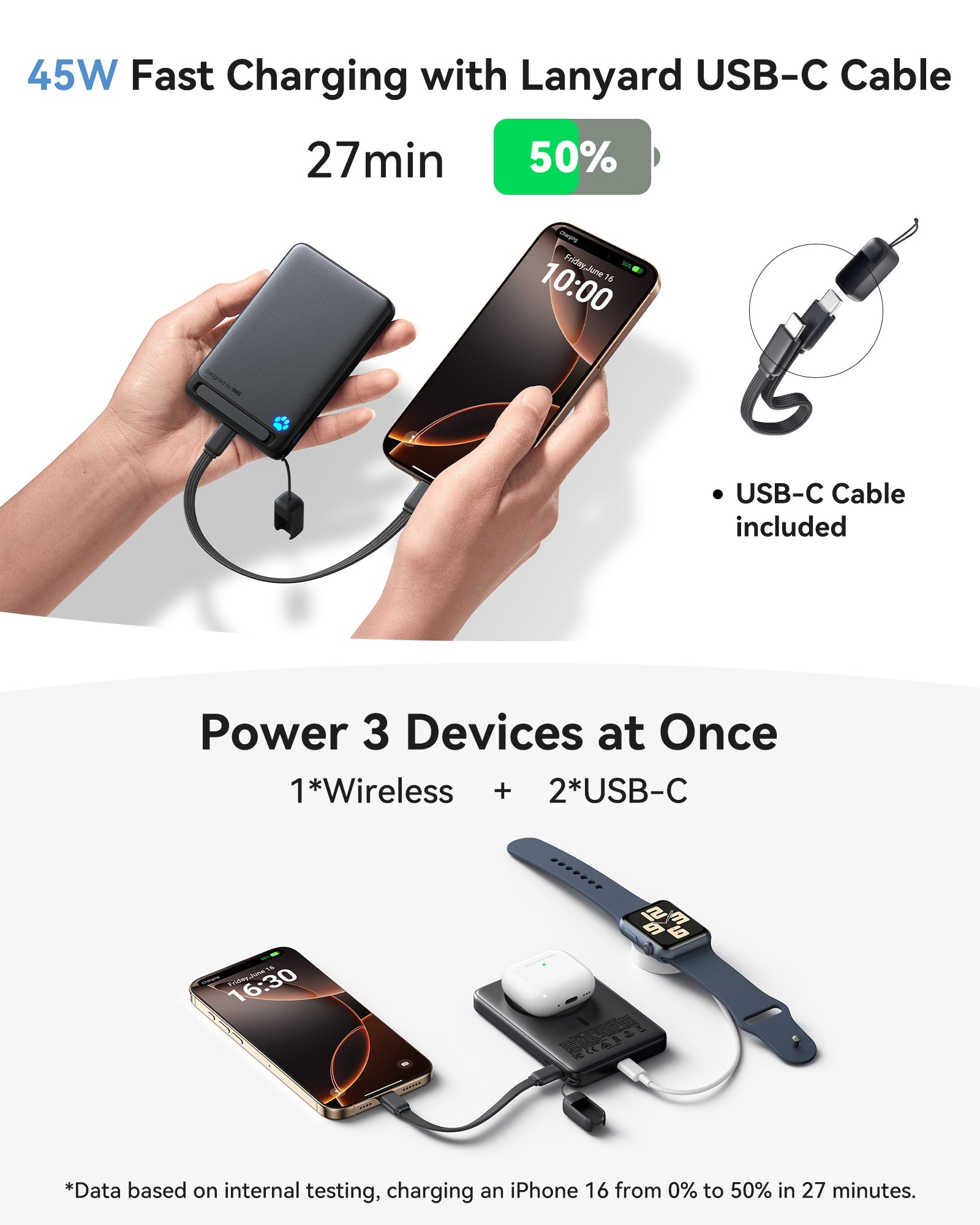 INIU SnapGo P73 Wireless Charger Qi2 15W 10000mAh (2-Pack)