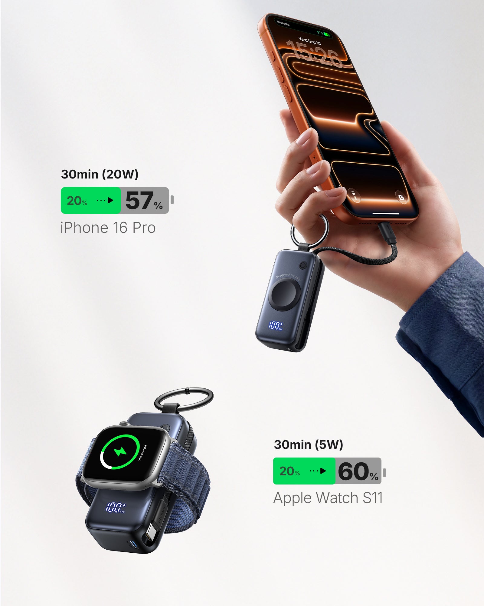 INIU SnapGo Magnetic Power Bank 5000mAh, for Apple Watch