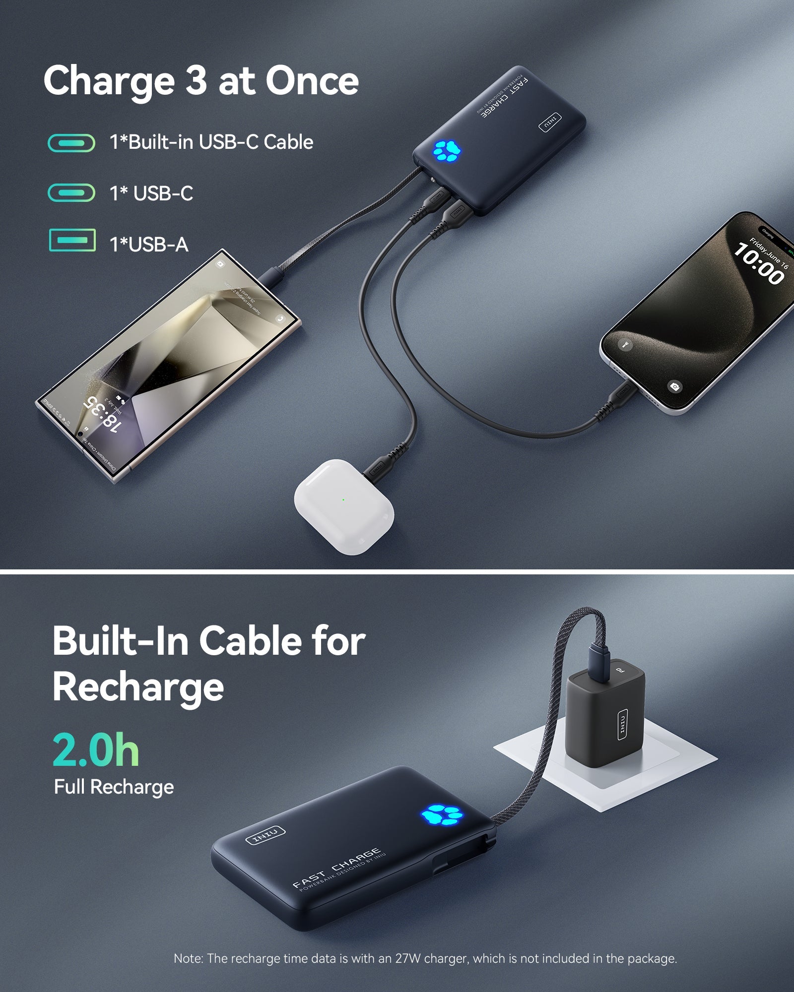 INIU Pawsible Slim Power Bank 10000mAh 45W