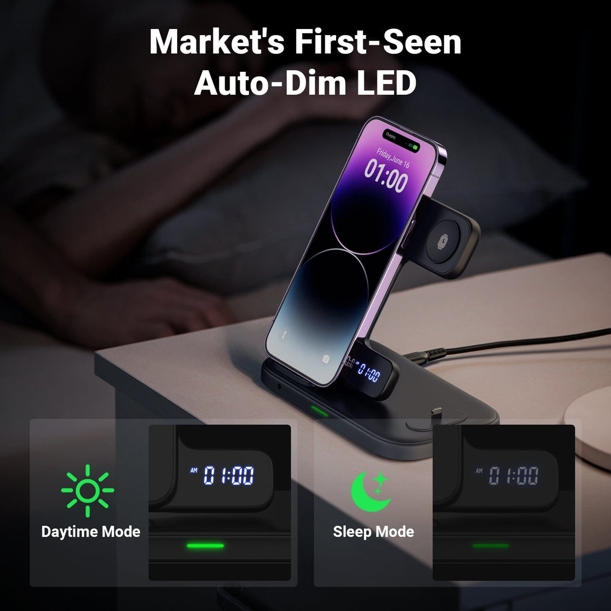 INIU 3-in-1 Wireless Charger 15W, for iPhone Apple Watch AirPods