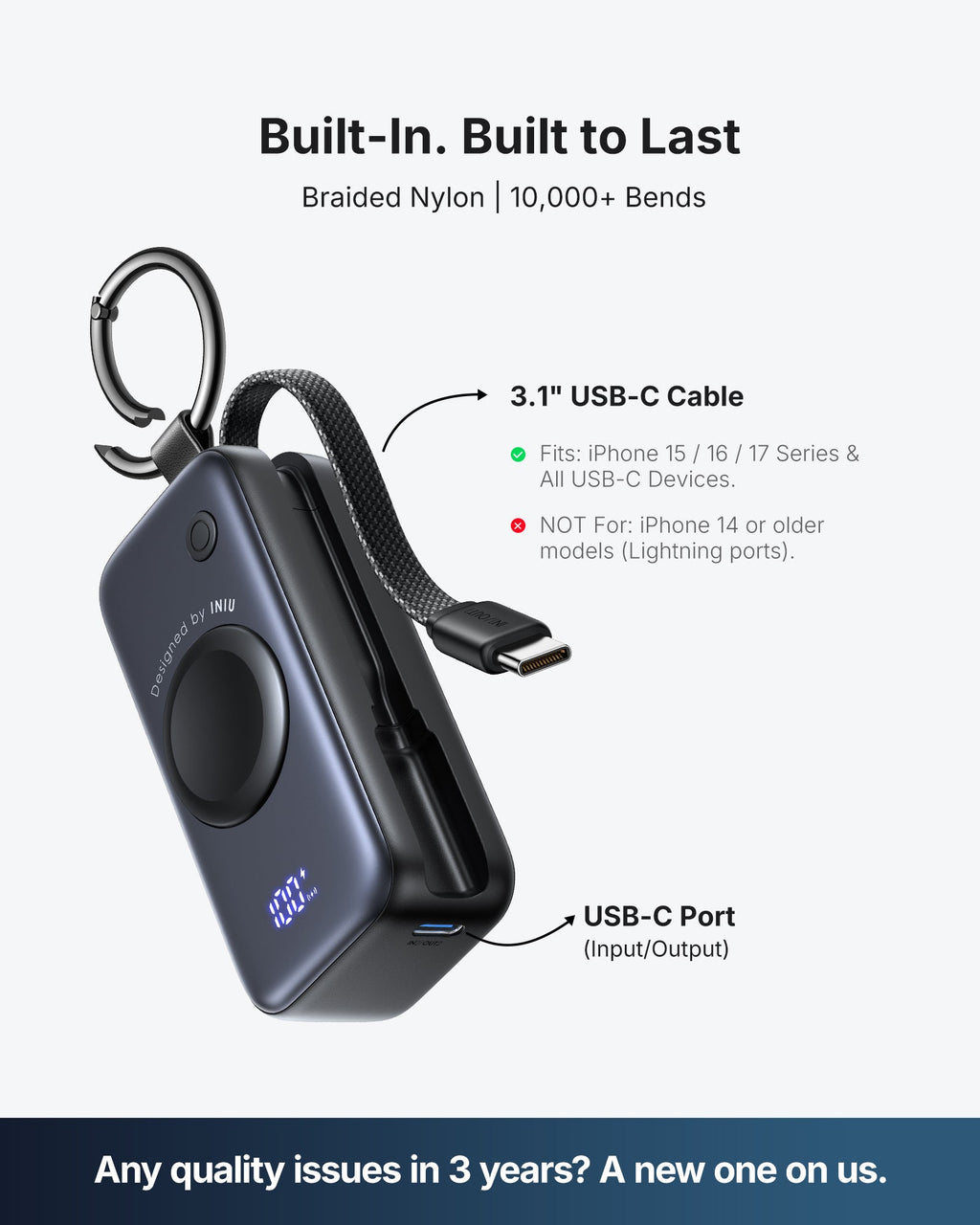 INIU SnapGo Magnetic Power Bank 5000mAh, for Apple Watch