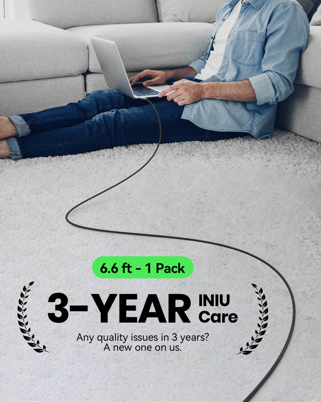 INIU D5CC 100W USB C to C Cable Black (6.6ft, 1-Pack)