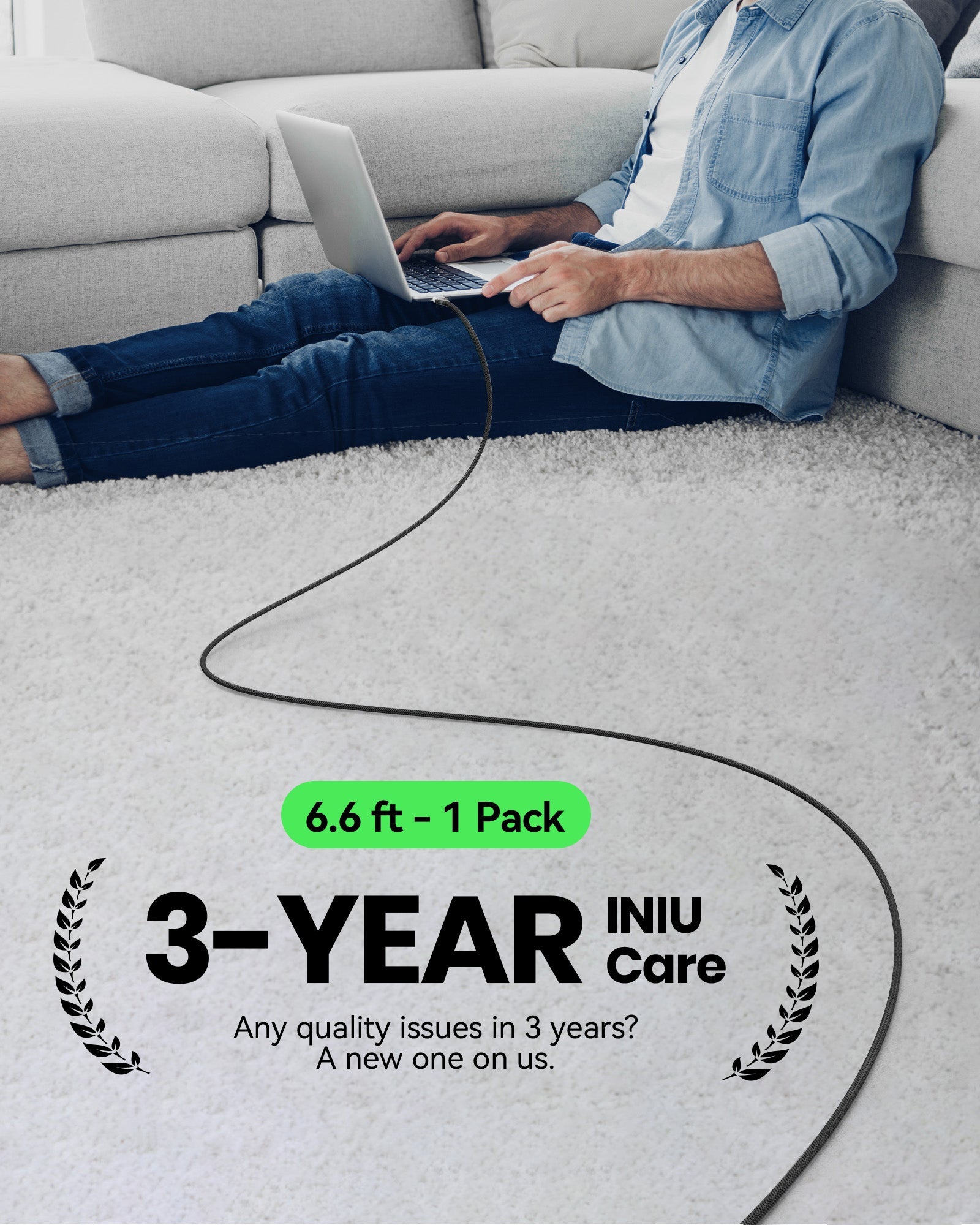 INIU D5CC 100W USB C to C Cable Black (6.6ft, 1-Pack)