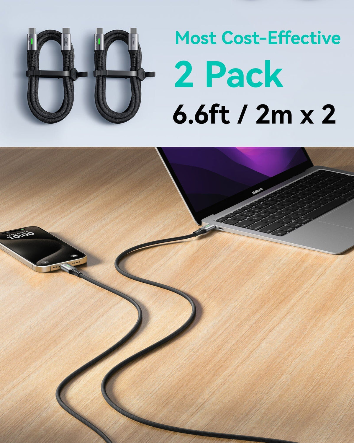 INIU D5CC 100W USB C to C Cable Black (6.6ft, 2-Pack)