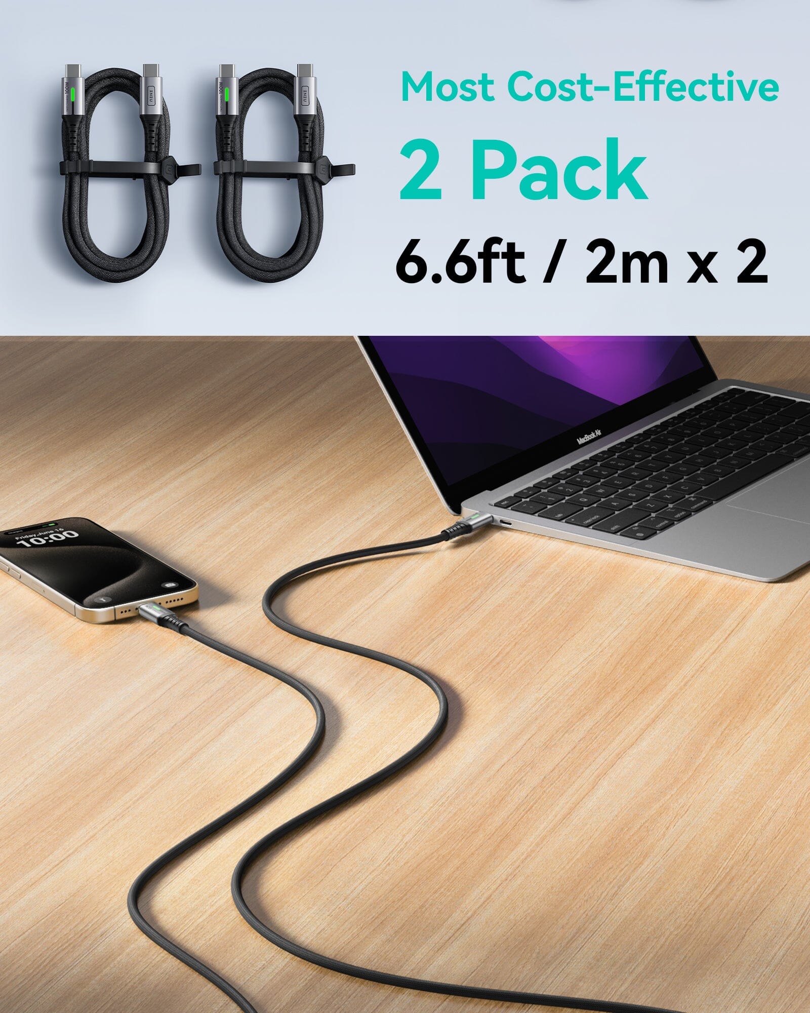 INIU D5CC 100W USB C to C Cable Black (6.6ft, 2-Pack)