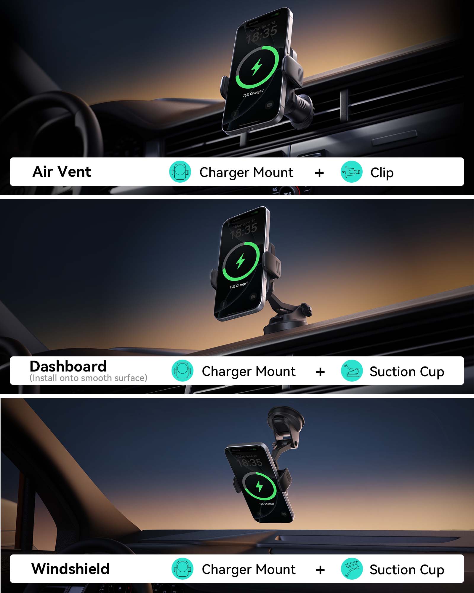 INIU SnapGo V11 Qi2 15W Magnetic Wireless Car Charger Black