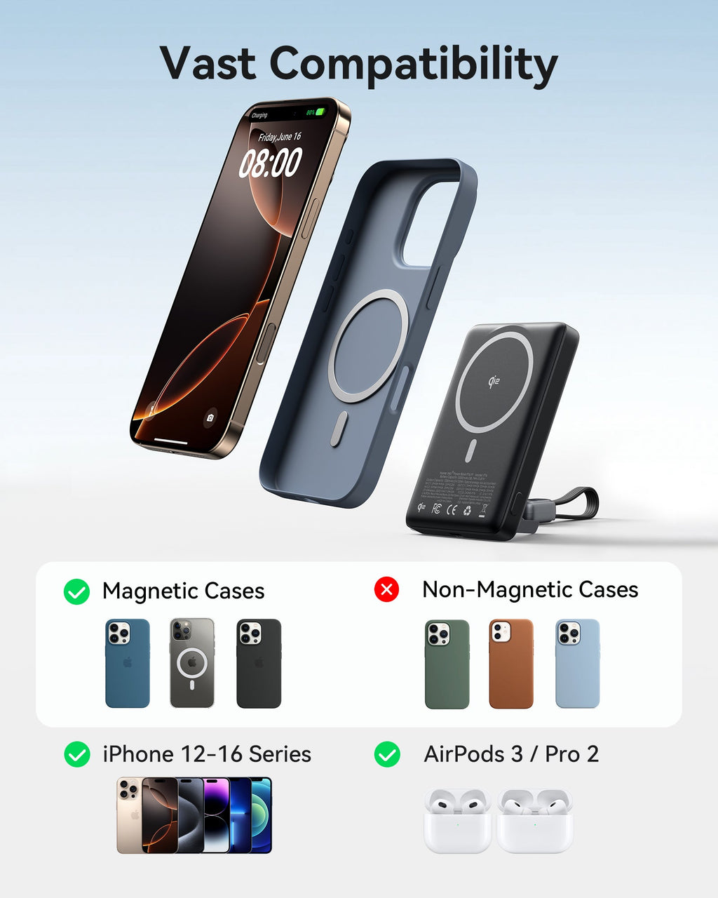 INIU Qi2 Magnetic Power Bank, Market's Slimmest 10000mAh Portable Charger
