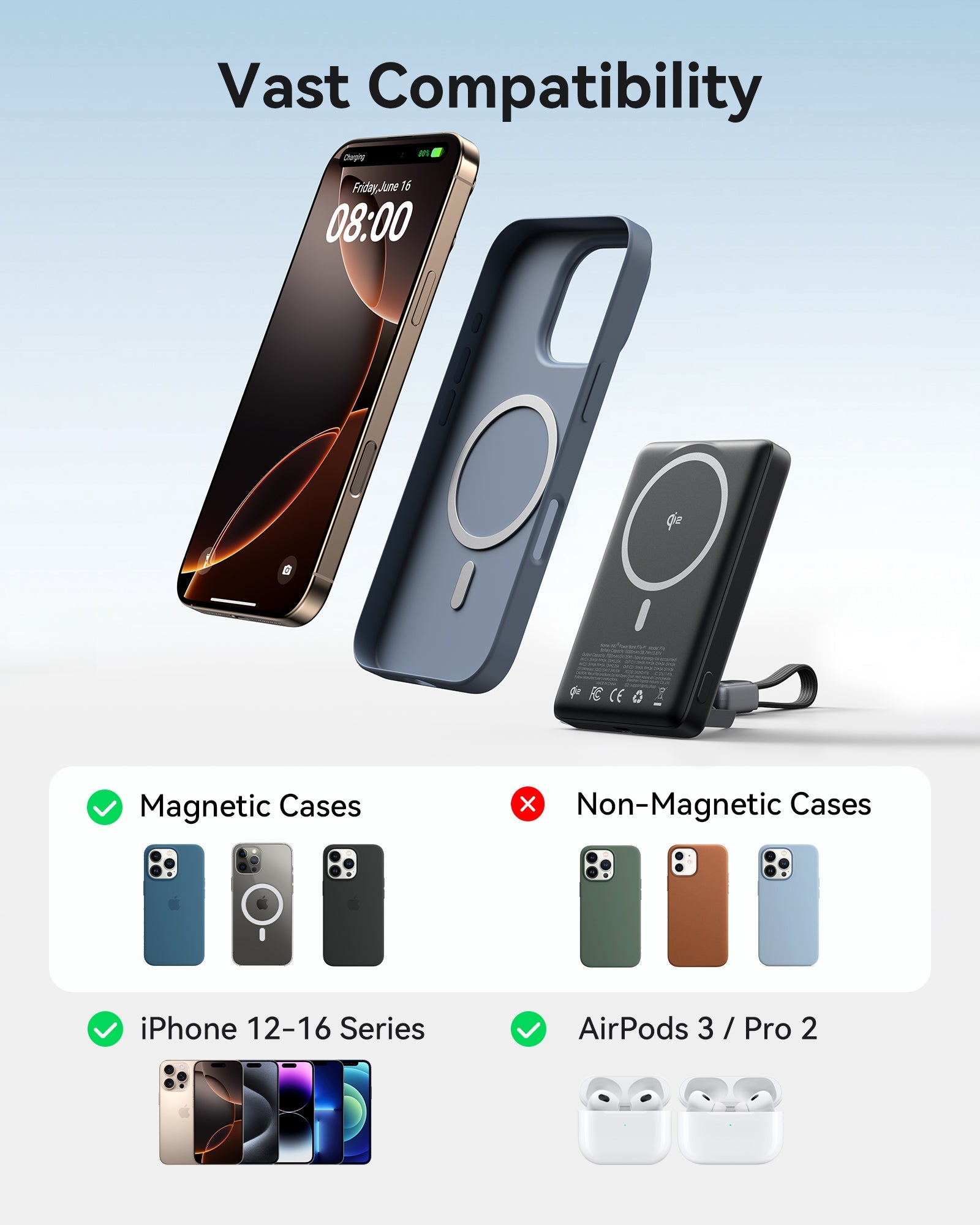 INIU Qi2 Magnetic Power Bank, Market's Slimmest 10000mAh Portable Charger