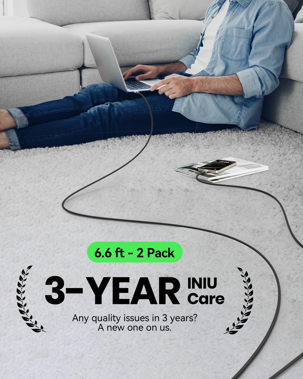 INIU D5CC 100W USB C to C Cable (6.6ft, 2-Pack)