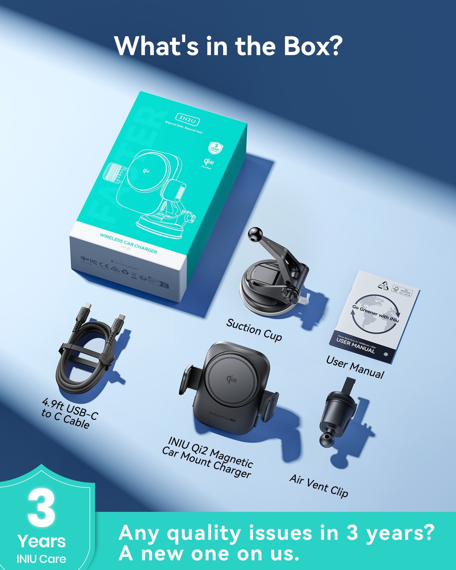 INIU SnapGo V11 Qi2 15W Magnetic Wireless Car Charger