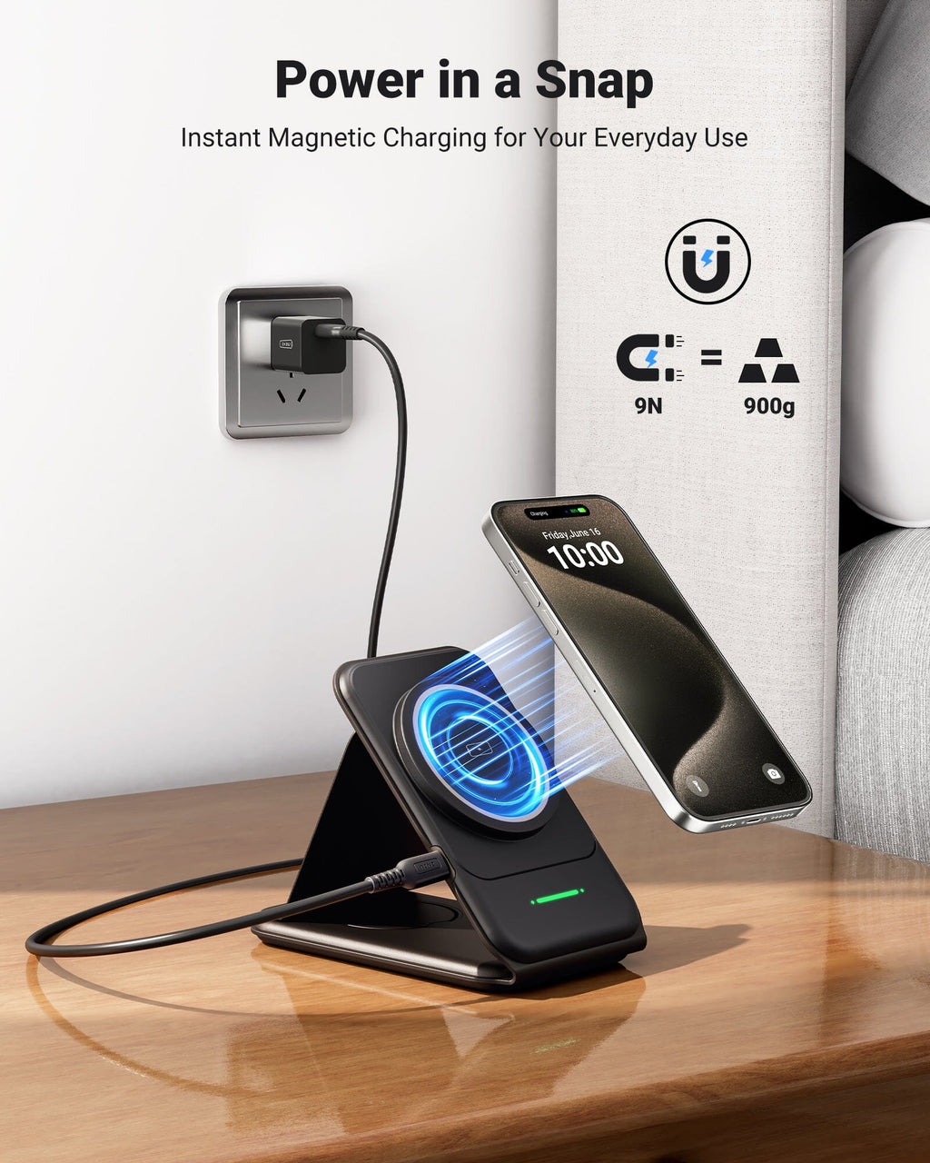 INIU SnapGo WI222 3 in 1 Wireless Charging Pad & Stand, 15W Magnetic Multifunction