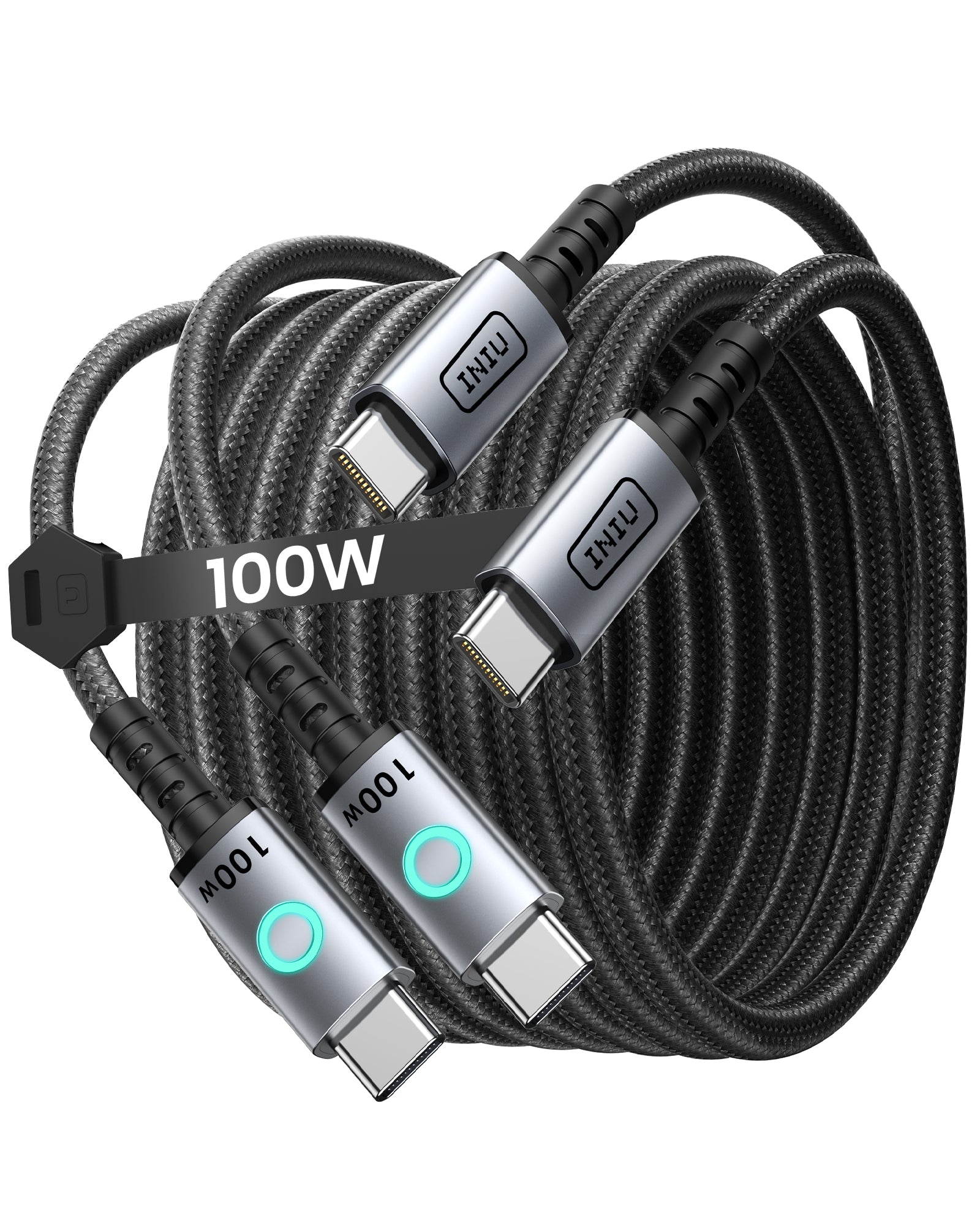 INIU Leopard C11 Braided USB-C to USB-C Cable 100W, 6.6ft / 2m, 2-Pack