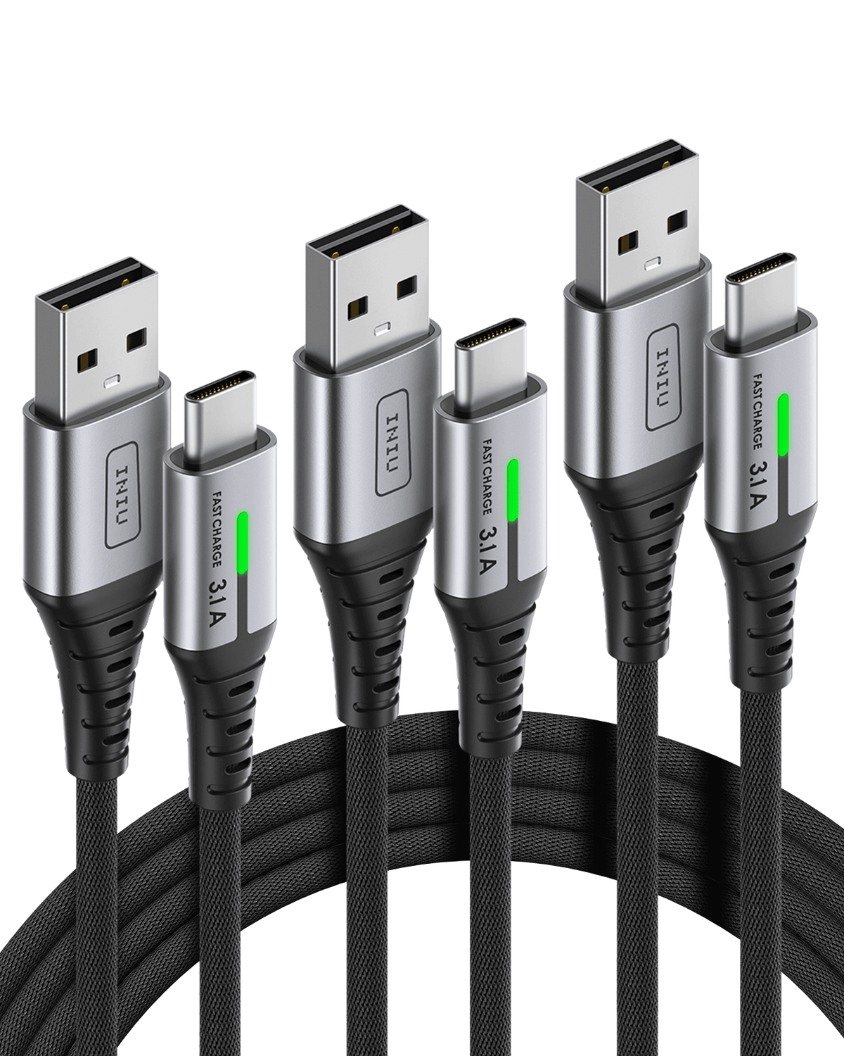 INIU D5C Nylon Braided USB-A to USB-C Cable 18W, Multi-Length