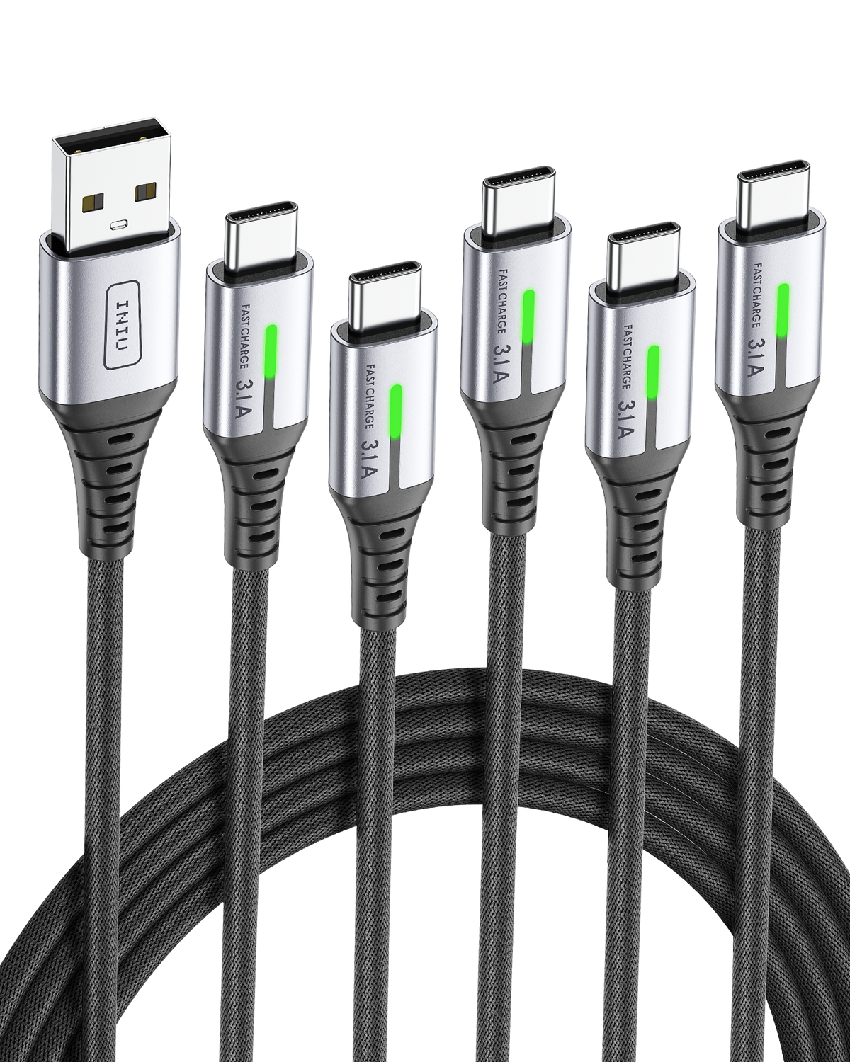 INIU D5C Nylon Braided USB-A to USB-C Cable 18W, Multi-Length