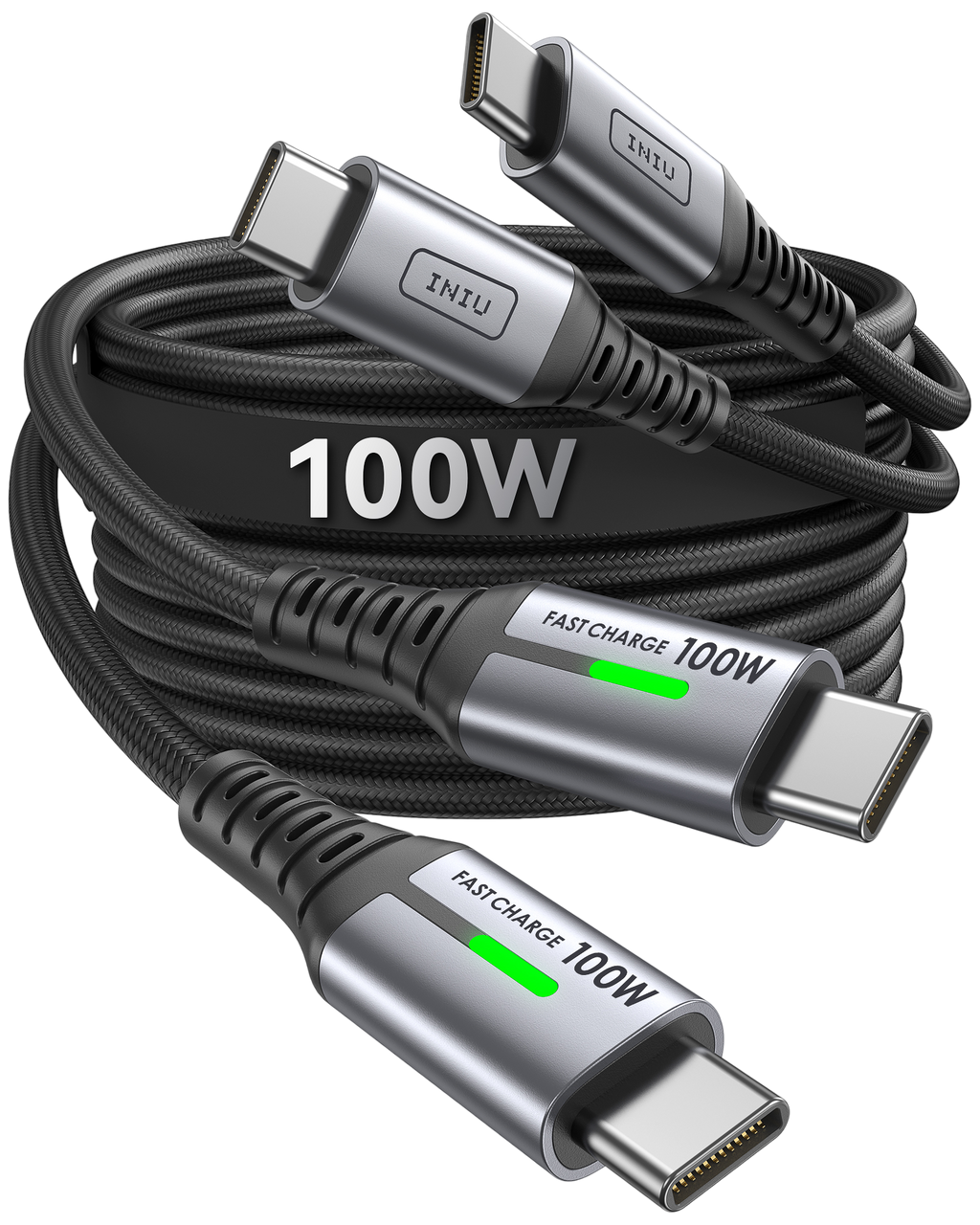 INIU D5CC 100W USB C to C Cable Black (6.6ft, 2-Pack)